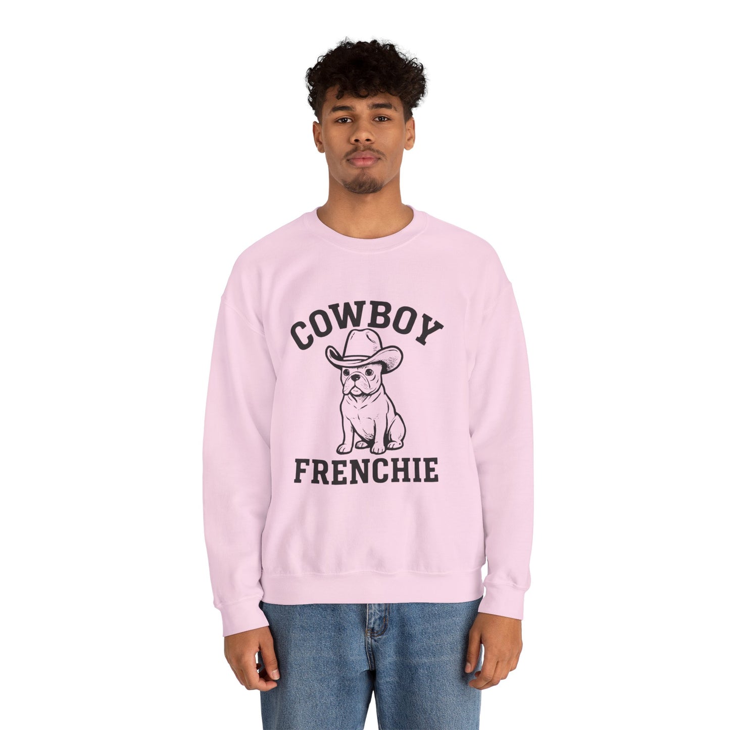 Cowboy Frenchie Sweatshirt – Western French Bulldog Crewneck, Cowboy Dog Sweater, Cute Frenchie Mom Gift, Country Western Dog Lover Shirt, Rustic Cowboy Pet Apparel