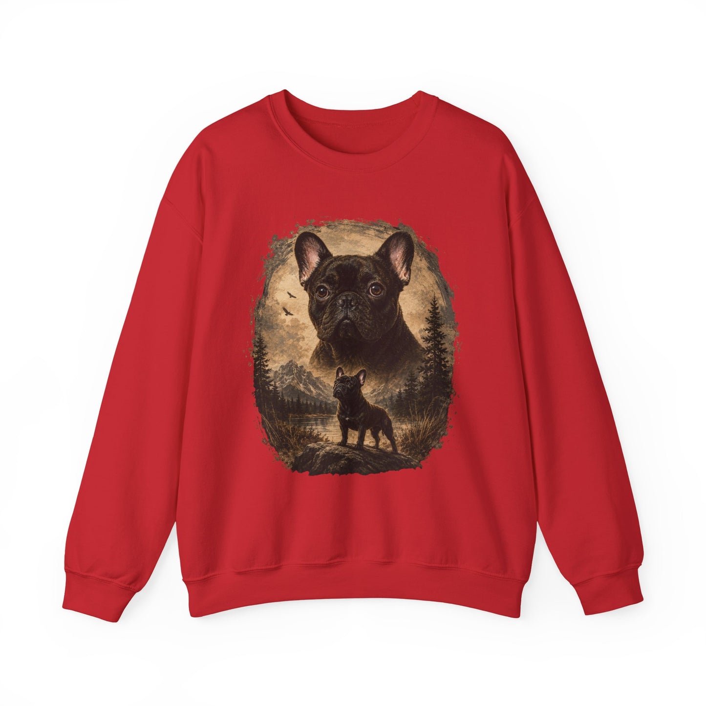 Black French Bulldog Sweatshirt, Rustic Frenchie Crewneck, Vintage Nature French Bulldog Sweatshirt, Dog Lover Gift, Black Frenchie Pullover, Camping Sweatshirt, Cozy Dog Apparel