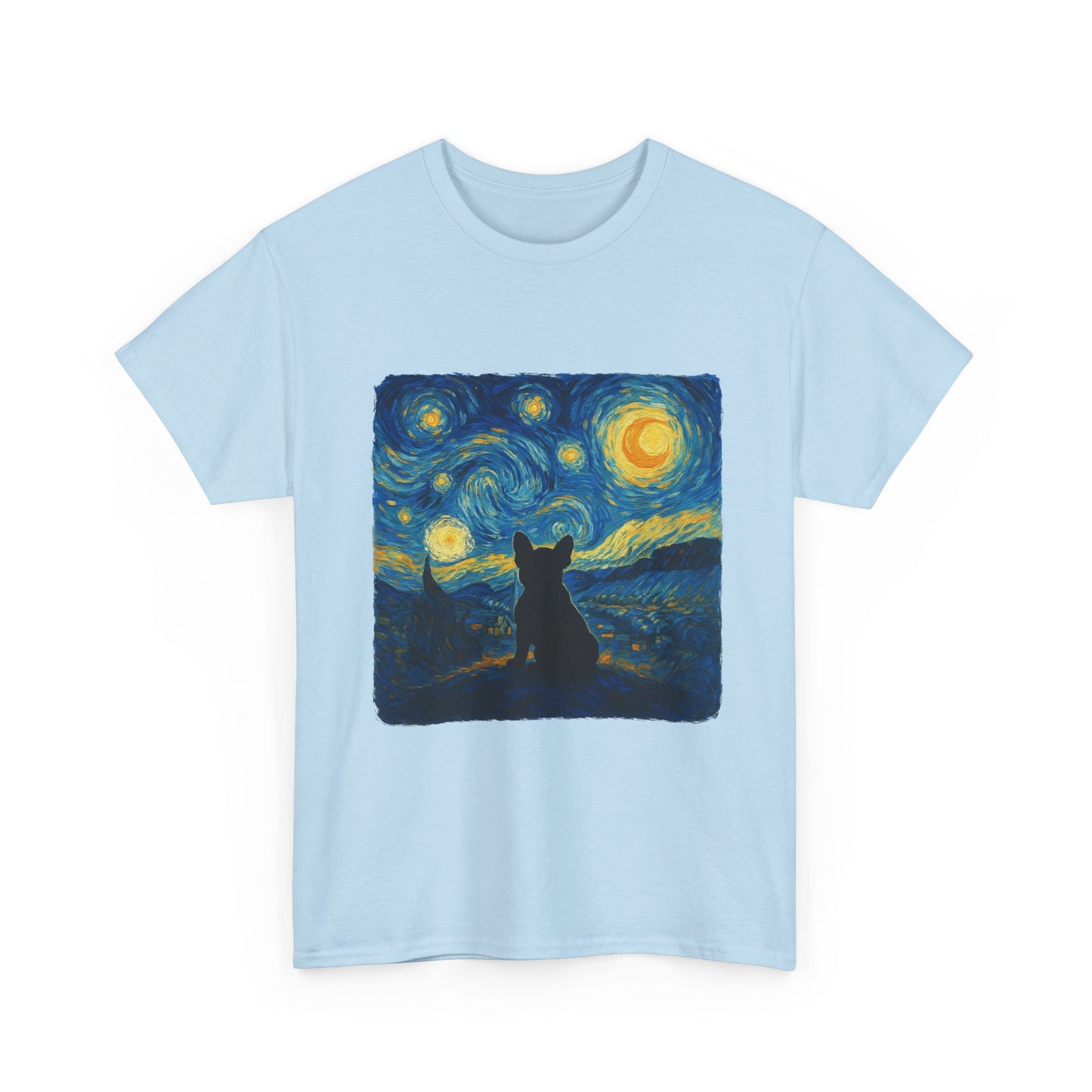 Starry Night Frenchie T-Shirt – Van Gogh Inspired French Bulldog Tee, Artistic Dog Lover Shirt, Unique Gift for Pet Moms & Dads