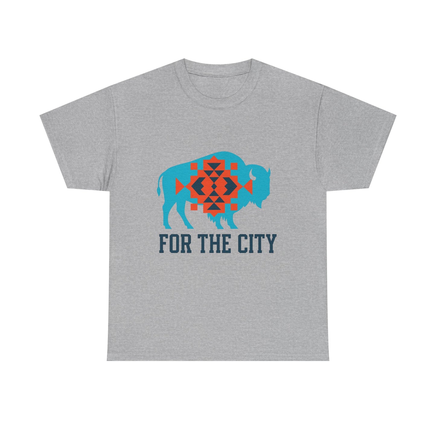 For The City Tribal Bison T-Shirt | Oklahoma Pride Tee | Blue & Orange Southwestern Bison Graphic | OKC Fan Inspired Shirt | Local Oklahoma Gift