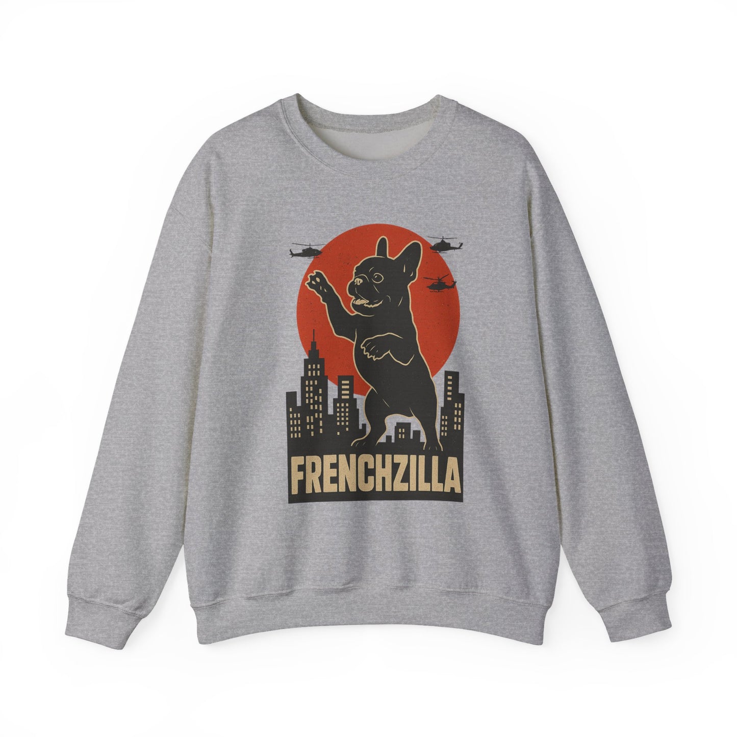 French Bulldogzilla Sweatshirt | Godzilla Inspired French Bulldog Graphic Tee | Retro Japanese Movie Style Dog Lover Shirt | Funny Frenchie Gift