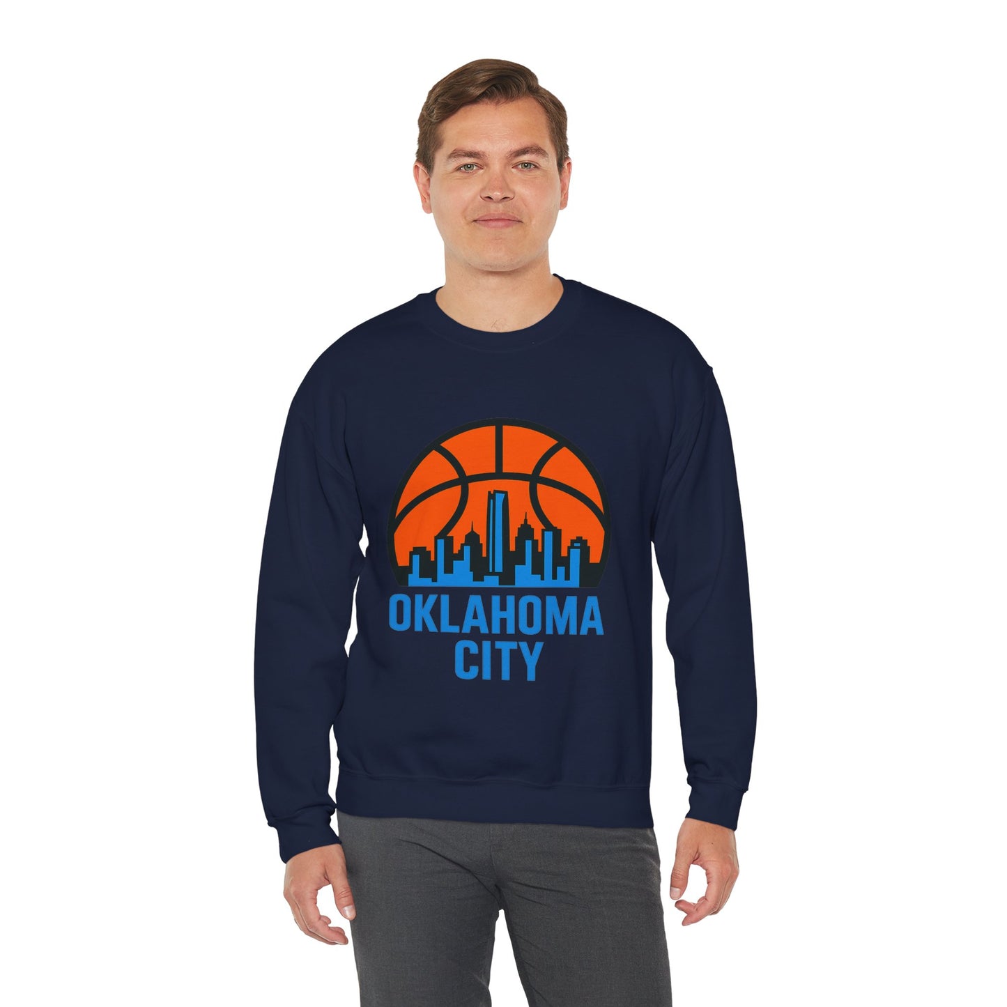 Oklahoma City Basketball Sweatshirt | Blue & Orange Skyline Pullover