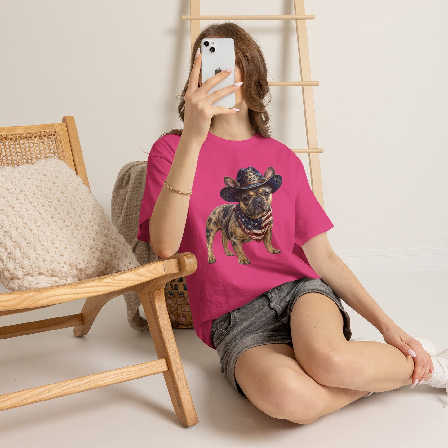 Patriotic Merle French Bulldog Shirt, Cowboy Frenchie Tee, American Flag Bandana Dog Shirt, Fourth of July French Bulldog Gift
