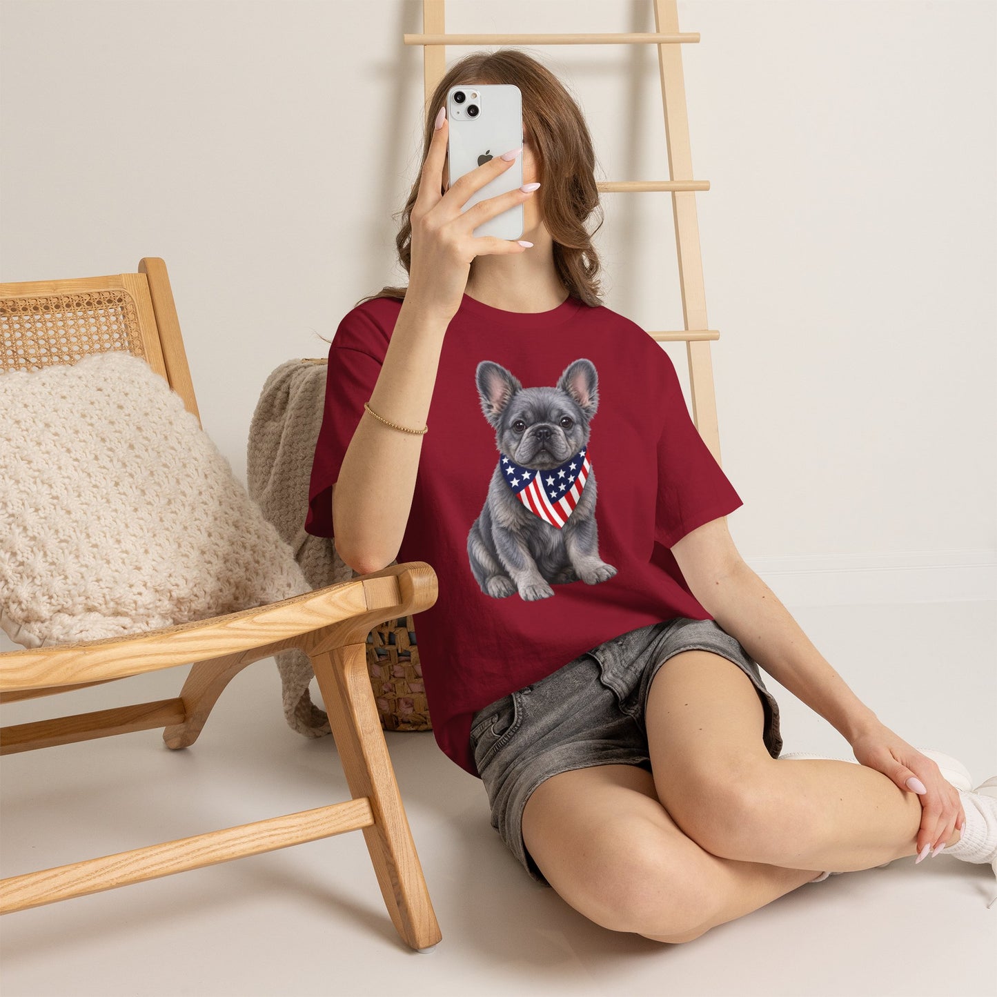 Patriotic Fluffy French Bulldog Shirt, Fluffy Frenchie American Flag Tee, Fourth of July Dog Lover Shirt, USA Fluffy Frenchie Gift
