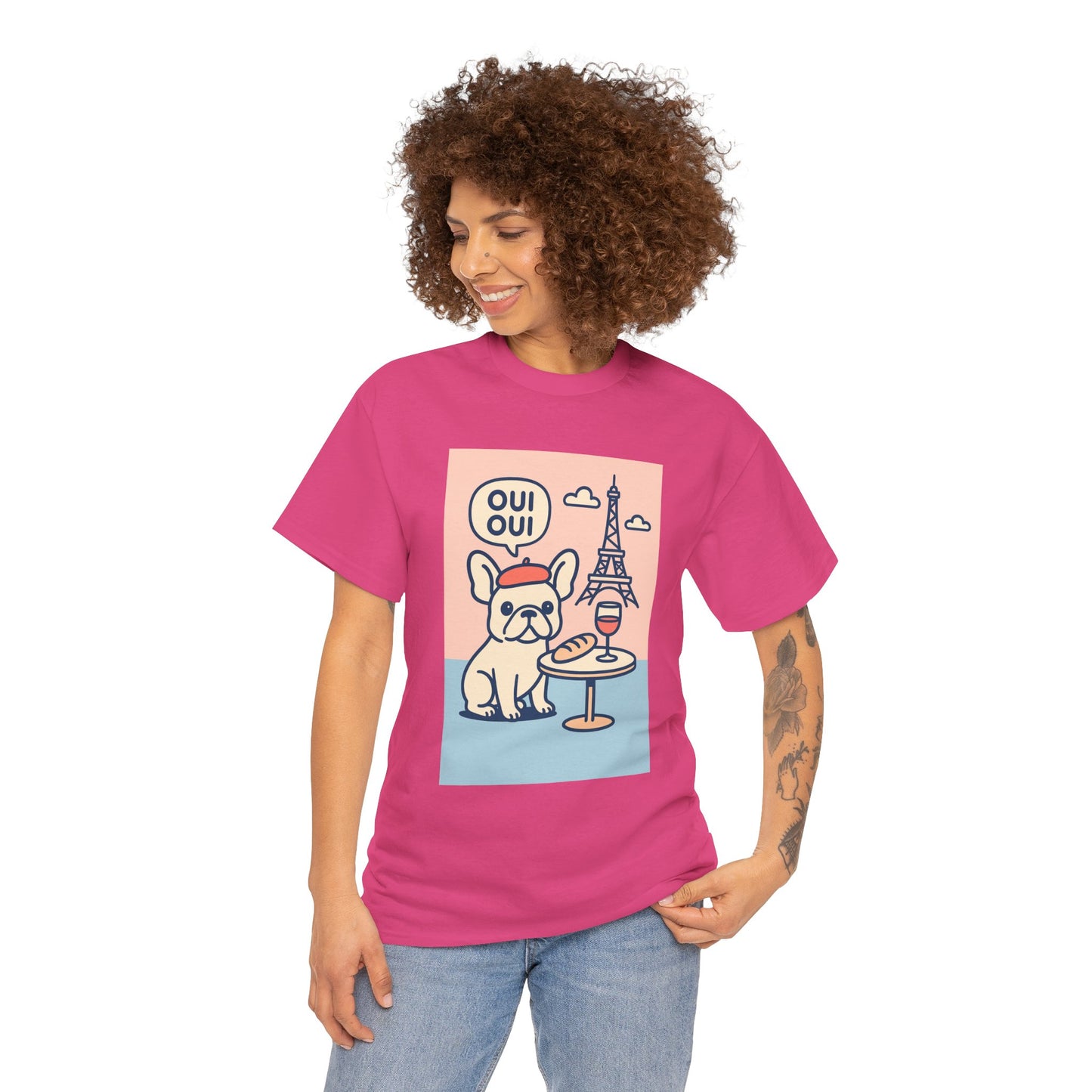 Oui Oui Frenchie Paris T-Shirt – Cute French Bulldog Café Tee, Paris Dog Lover Shirt, Beret & Baguette Graphic, French Bulldog Gift for Women & Men