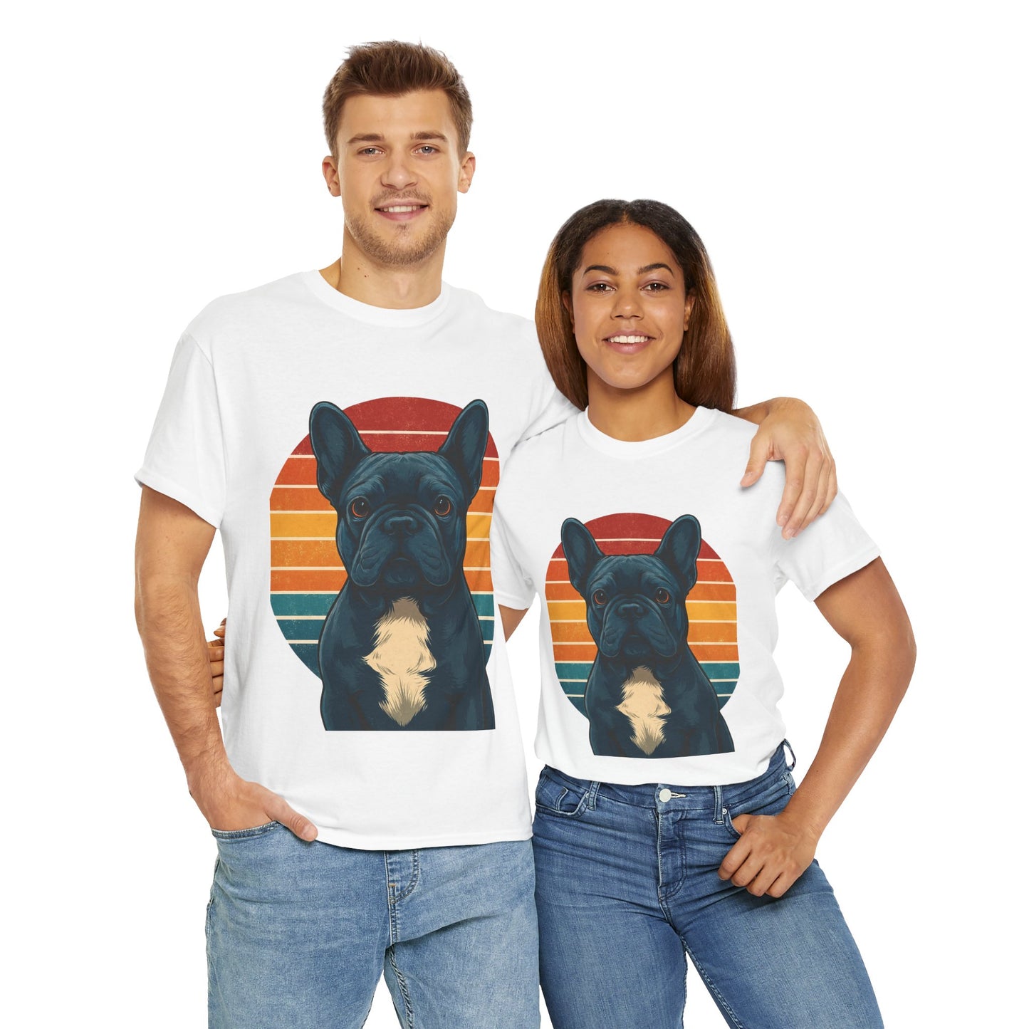 Retro Blue French Bulldog T-Shirt | Vintage Frenchie Dog Tee | 70s Sunset Graphic Shirt | Frenchie Lover Gift | Cute Pet Owner Apparel