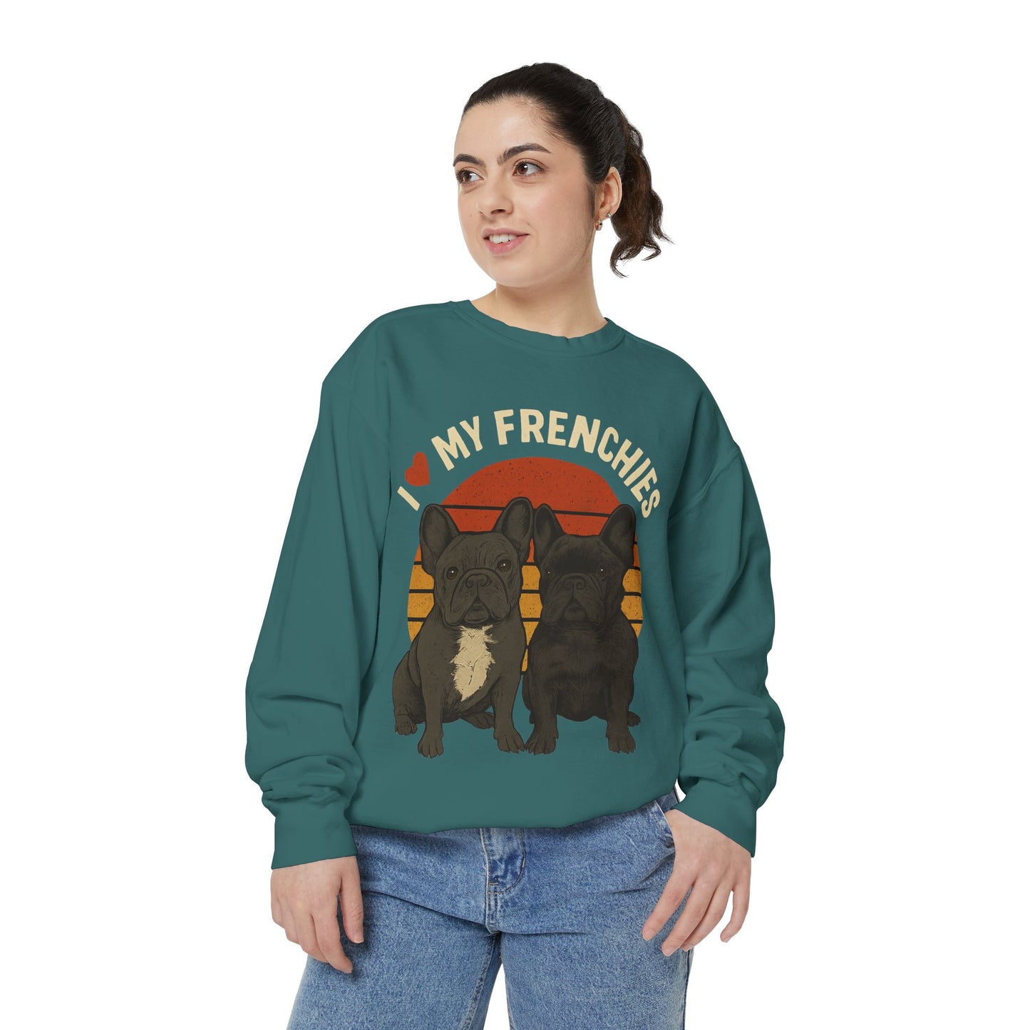 I Love My Frenchies Sweatshirt | Retro French Bulldog Pullover | Vintage Dog Mom Crewneck | Cozy Frenchie Lover Sweater