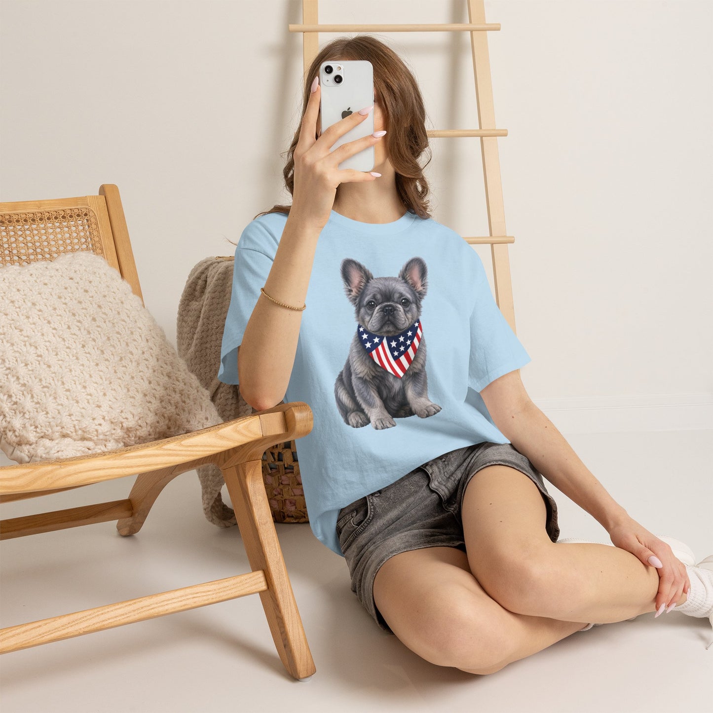 Patriotic Fluffy French Bulldog Shirt, Fluffy Frenchie American Flag Tee, Fourth of July Dog Lover Shirt, USA Fluffy Frenchie Gift