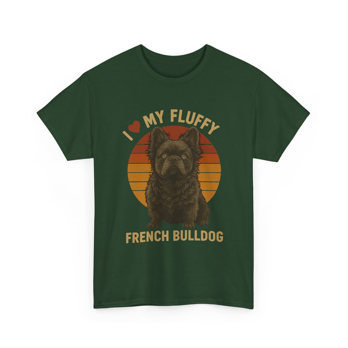 I Love My Fluffy French Bulldog Shirt – Cute Fluffy Frenchie Mom Tee – Retro Sunset Dog Lover Gift – Fluffy Frenchie Owner Present – Pet Parent T-Shirt