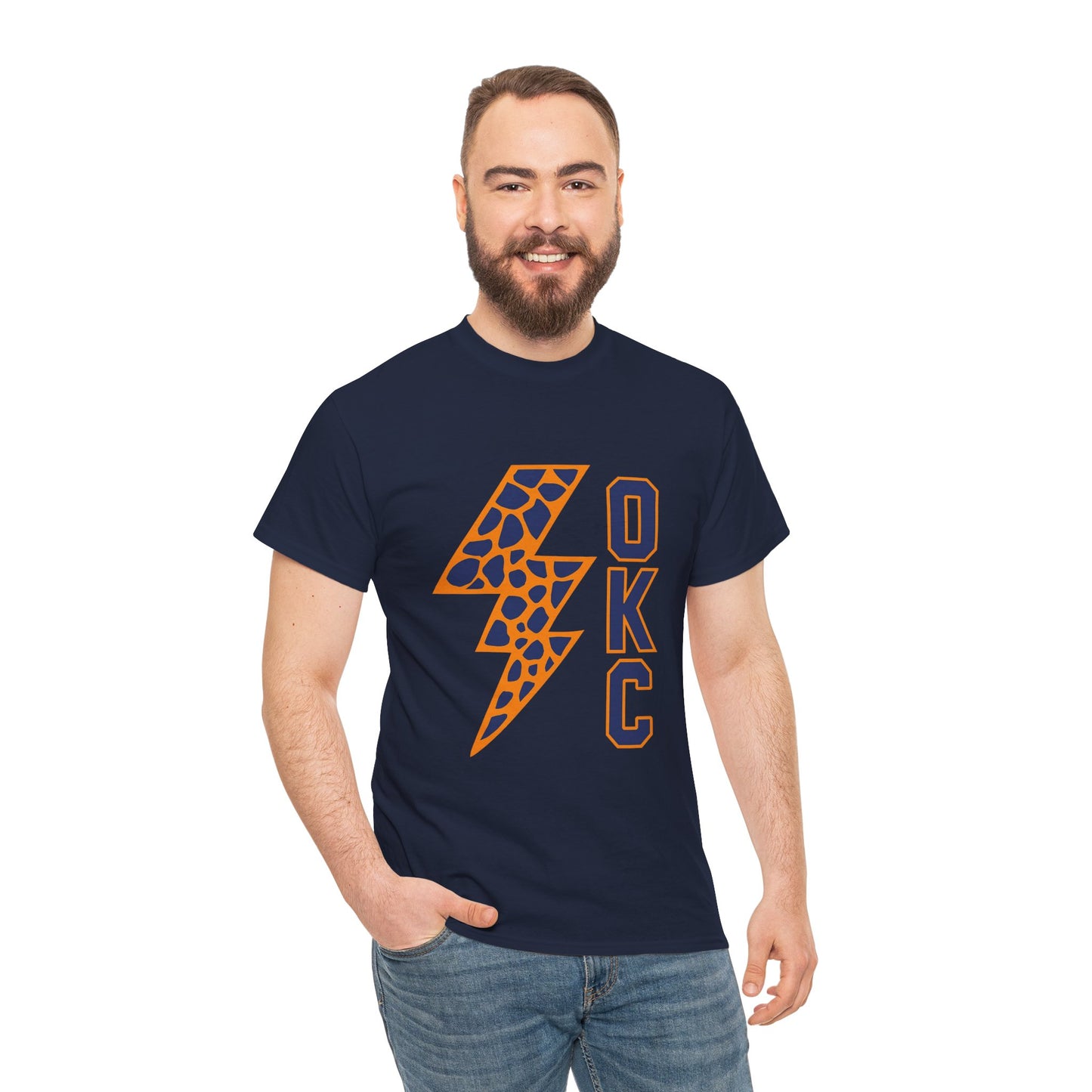 OKC Leopard Lightning Bolt T-Shirt | Oklahoma City Basketball | Blue & Orange Game Day Tee