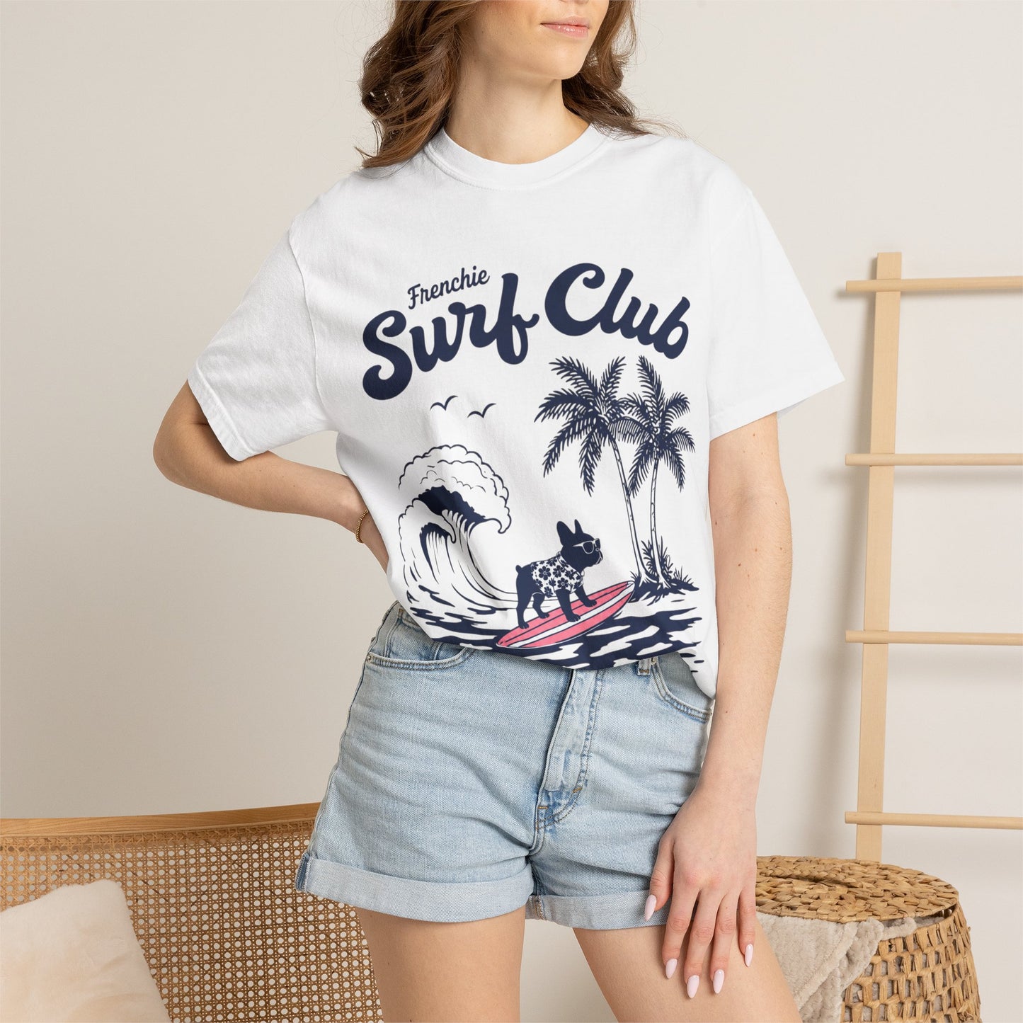 Frenchie Surf Club Shirt, Surfing French Bulldog Tee, Beach Frenchie Shirt, Summer Dog Lover Shirt, Coastal French Bulldog Gift