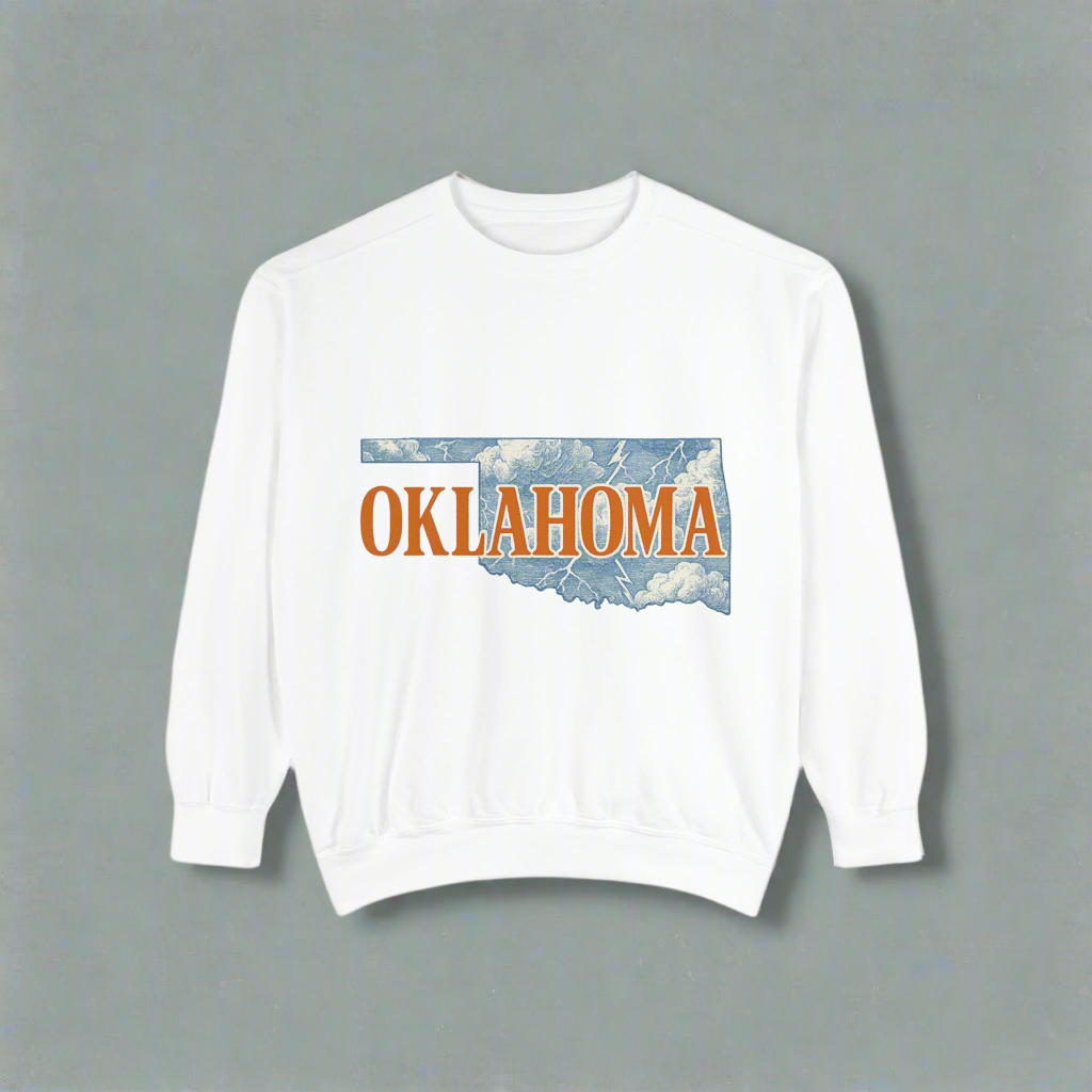 Oklahoma Toile Sweatshirt | OKC Basketball Inspired Pullover | Blue and Orange Artistic Crewneck | Retro State Pride Game Day Sweater