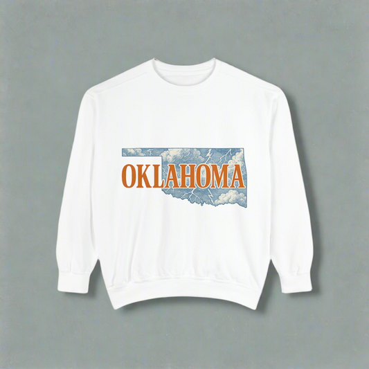 Oklahoma Toile Sweatshirt | OKC Basketball Inspired Pullover | Blue and Orange Artistic Crewneck | Retro State Pride Game Day Sweater