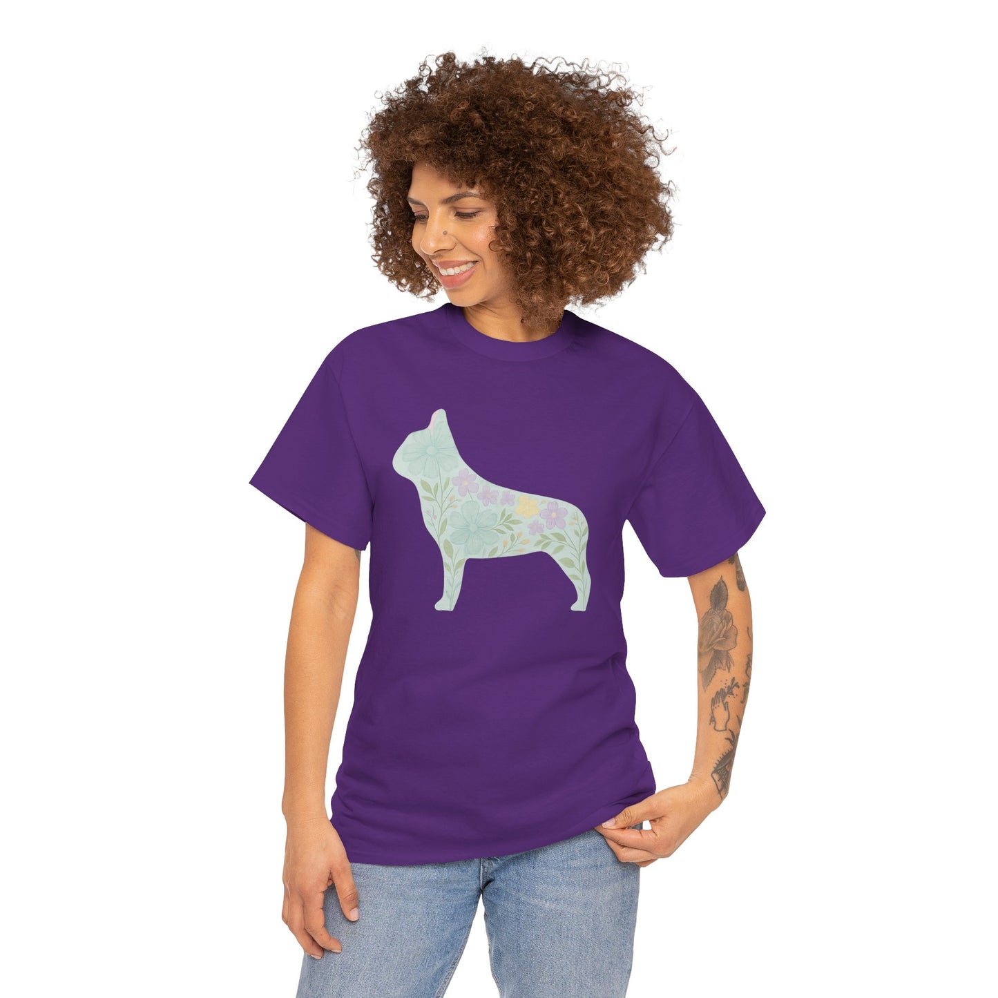 Floral French Bulldog T-Shirt | Pastel Dog Lover Tee | Soft Floral Frenchie Silhouette Shirt | Cute Gift for French Bulldog Moms