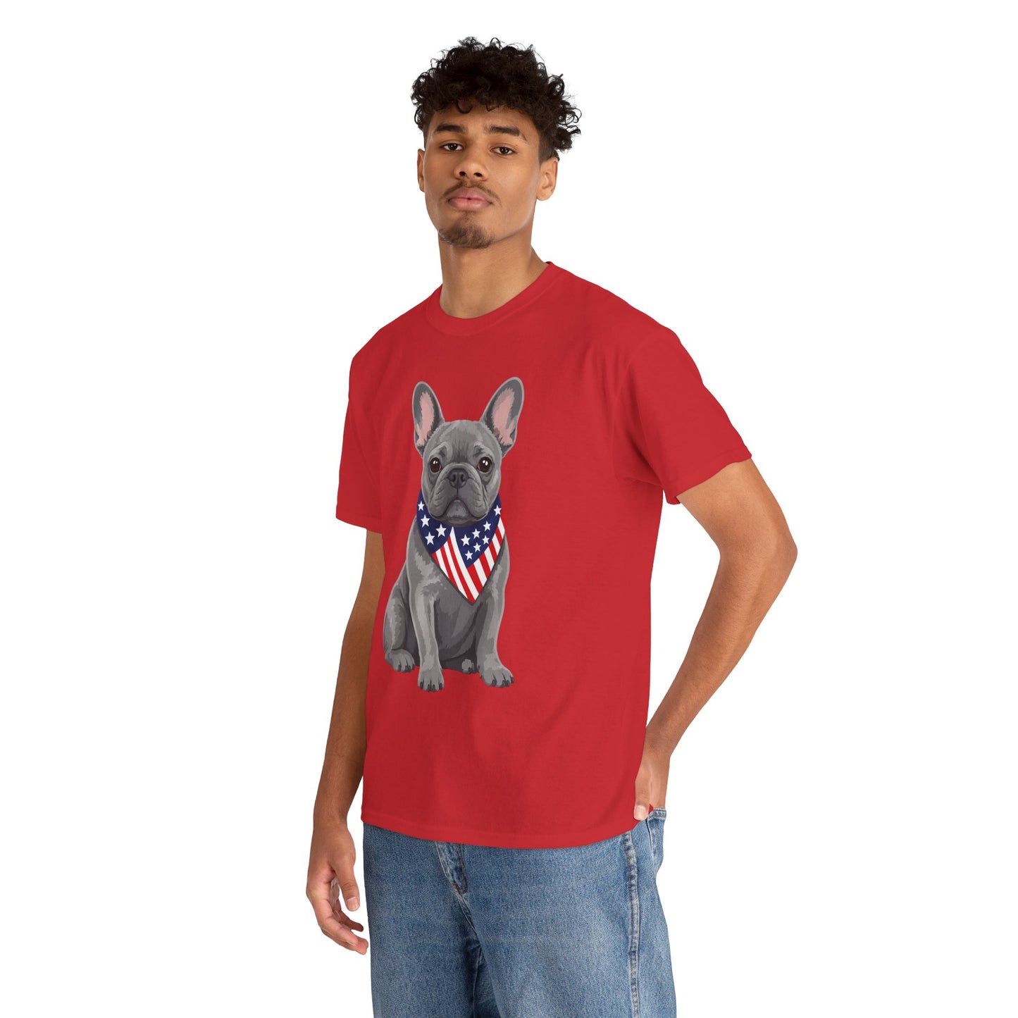 Patriotic French Bulldog Shirt, Blue Frenchie American Flag Bandana Tee, Fourth of July Dog Lover Shirt, USA French Bulldog Gift
