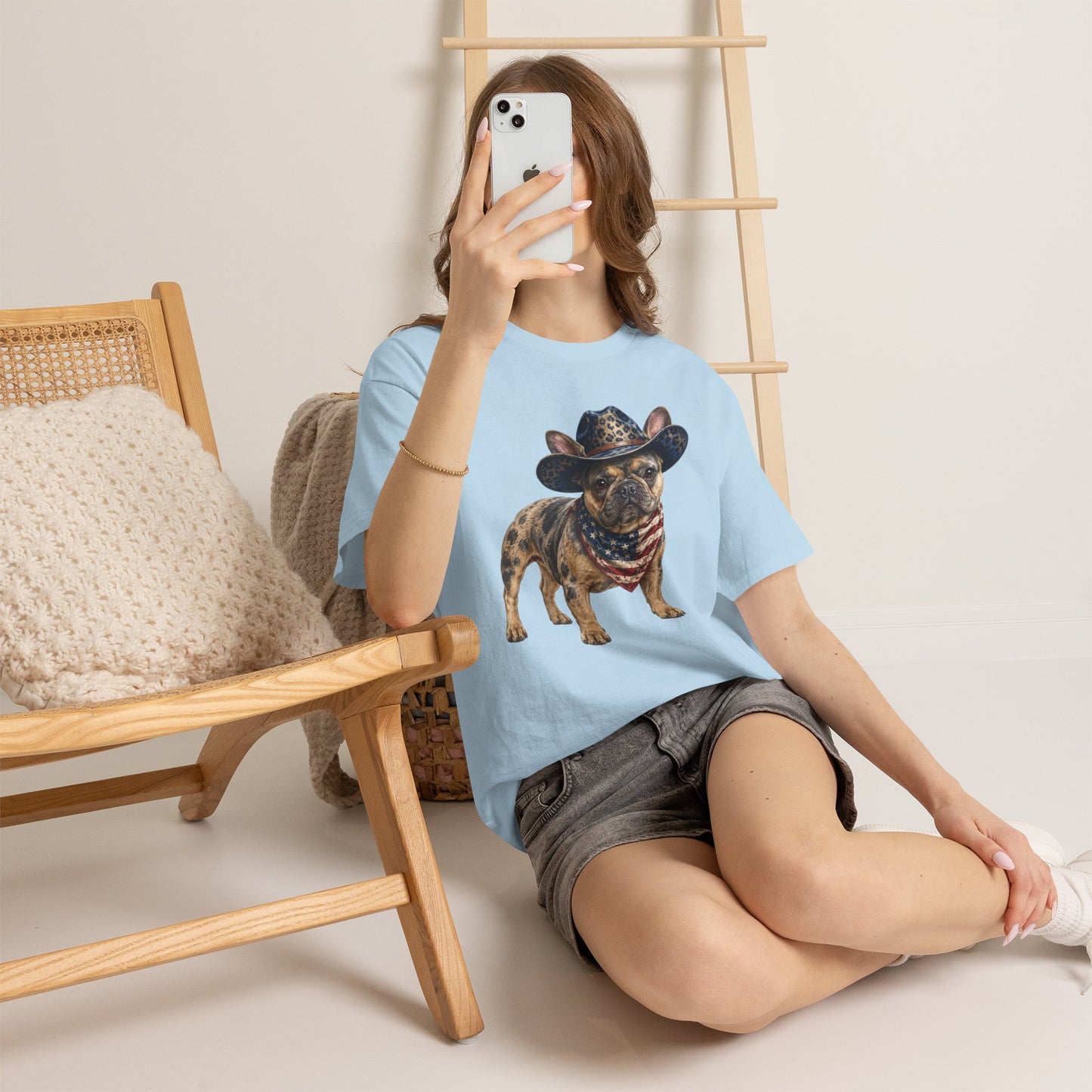 Patriotic Merle French Bulldog Shirt, Cowboy Frenchie Tee, American Flag Bandana Dog Shirt, Fourth of July French Bulldog Gift
