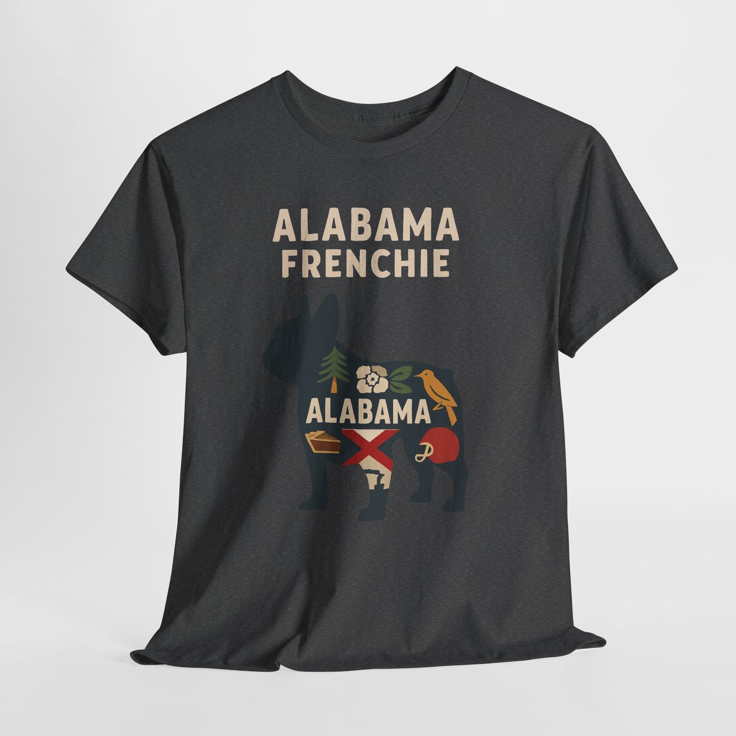 Alabama Frenchie T-Shirt – French Bulldog State Pride Tee, Retro Alabama Dog Lover Shirt, Southern Frenchie Gift for Pet Lovers