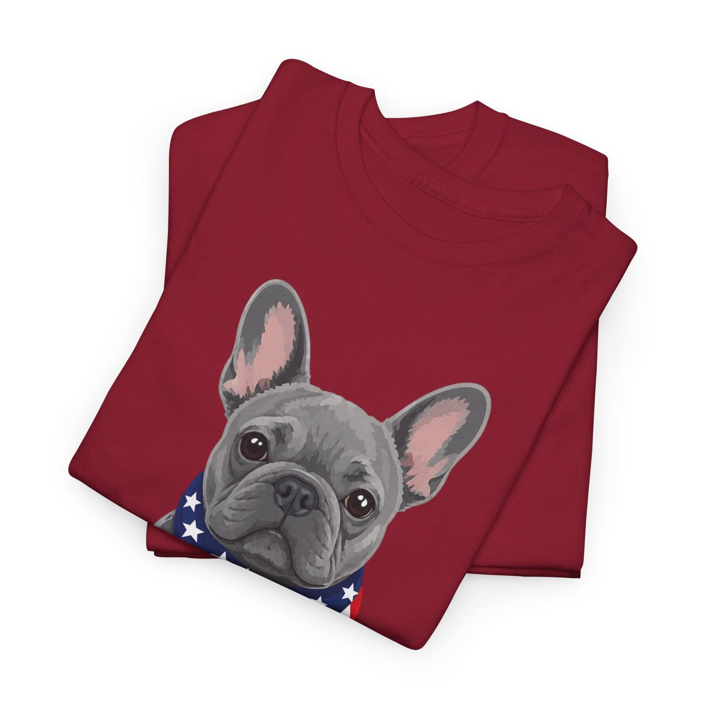 Patriotic French Bulldog Shirt, Blue Frenchie American Flag Bandana Tee, Fourth of July Dog Lover Shirt, USA French Bulldog Gift