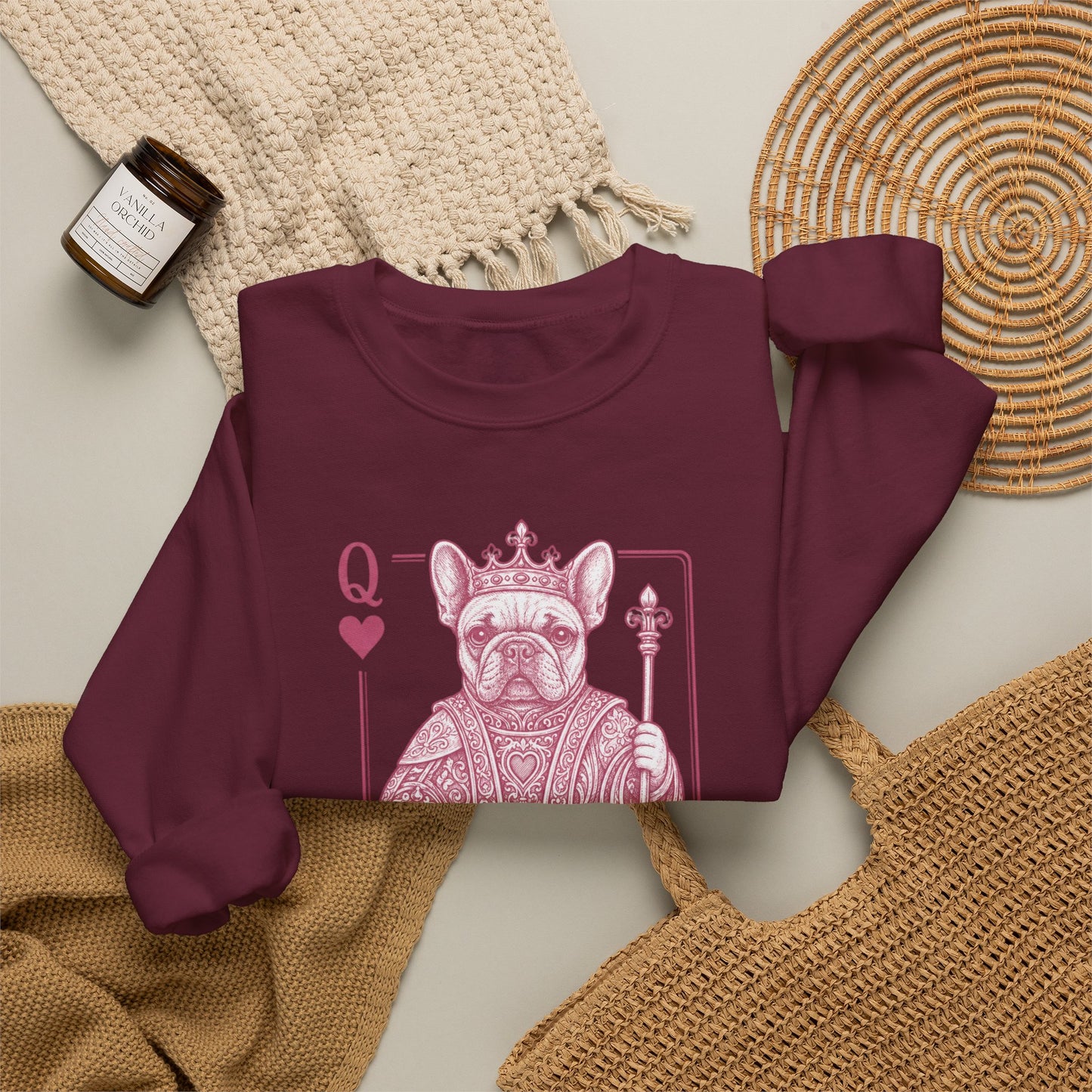 Queen of Hearts French Bulldog Sweatshirt, Frenchie Queen Playing Card Sweatshirt, Dog Mom Crewneck, Royal French Bulldog Gift, Cute Frenchie Sweatshirt