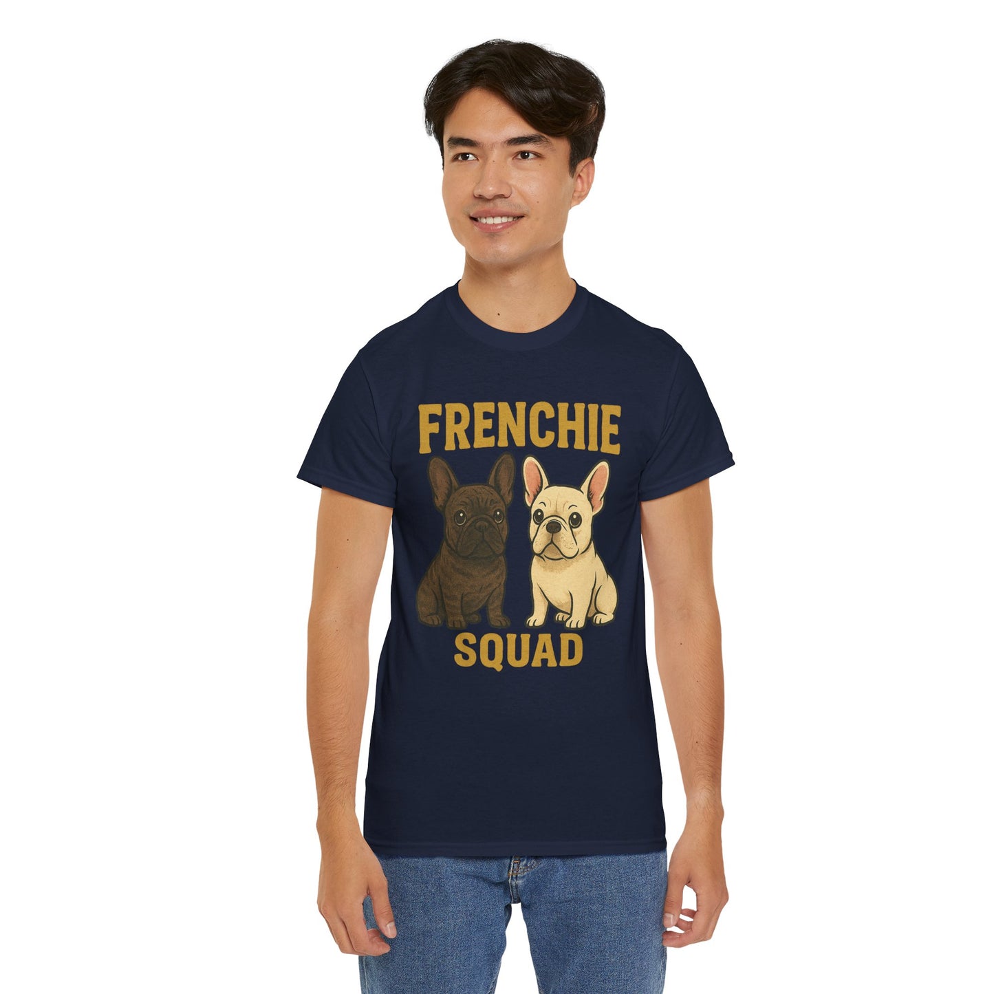 Frenchie Squad T-Shirt | Matching French Bulldog Lover Tee | Retro Dog Mom & Dad Shirt | Cute Frenchie Crew Top | Brindle & Cream Bulldog Graphic