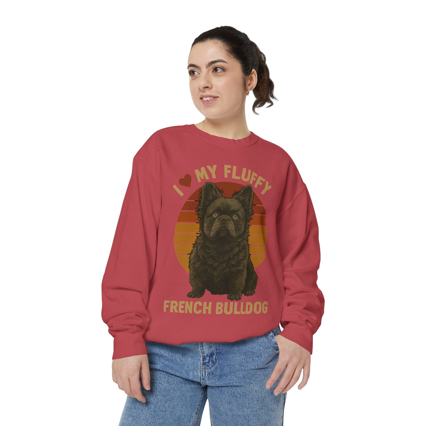 Fluffy French Bulldog Sweatshirt – I Love My Fluffy Frenchie Pullover, Retro Dog Lover Sweater, Cute Fluffy Frenchie Gift for Women & Men