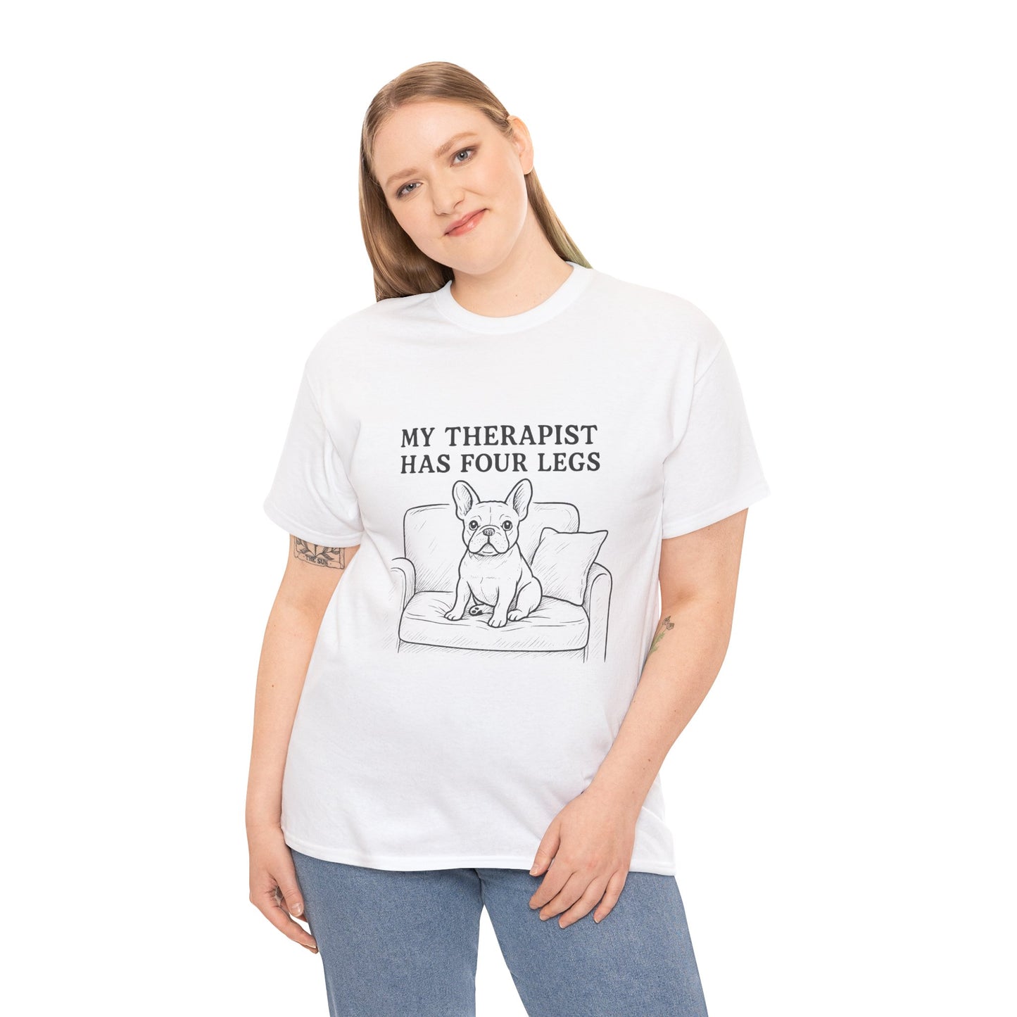 My Therapist Has Four Legs French Bulldog Shirt – Funny Dog Lover Tee, Frenchie Owner Gift, Mental Health Humor Shirt, Cute Pet Apparel
