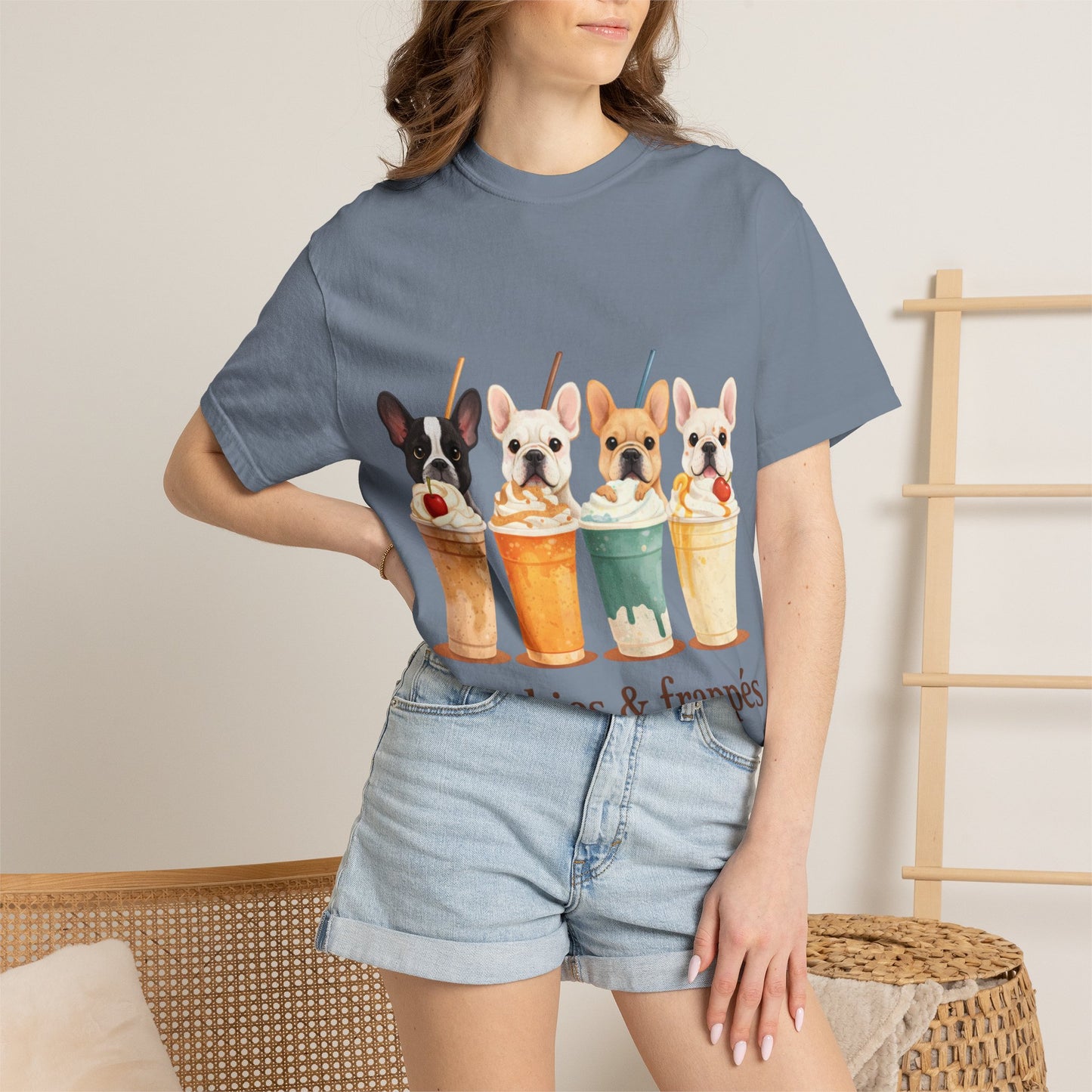 Frenchies & Frappés Shirt, French Bulldog Coffee Shirt, Cute Frenchie Café Tee, Coffee Lover Dog Shirt, Dog Mom Gift, French Bulldog Graphic Tee