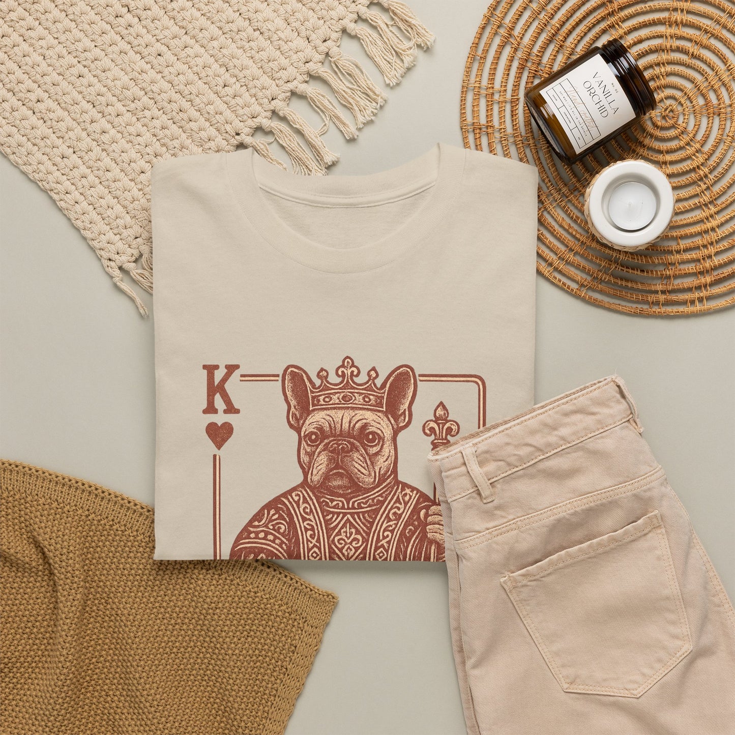 King French Bulldog Shirt, Frenchie Playing Card Tee, Royal Frenchie T-Shirt, Vintage French Bulldog Graphic Shirt, Dog Lover Gift, King of Hearts Frenchie Tee