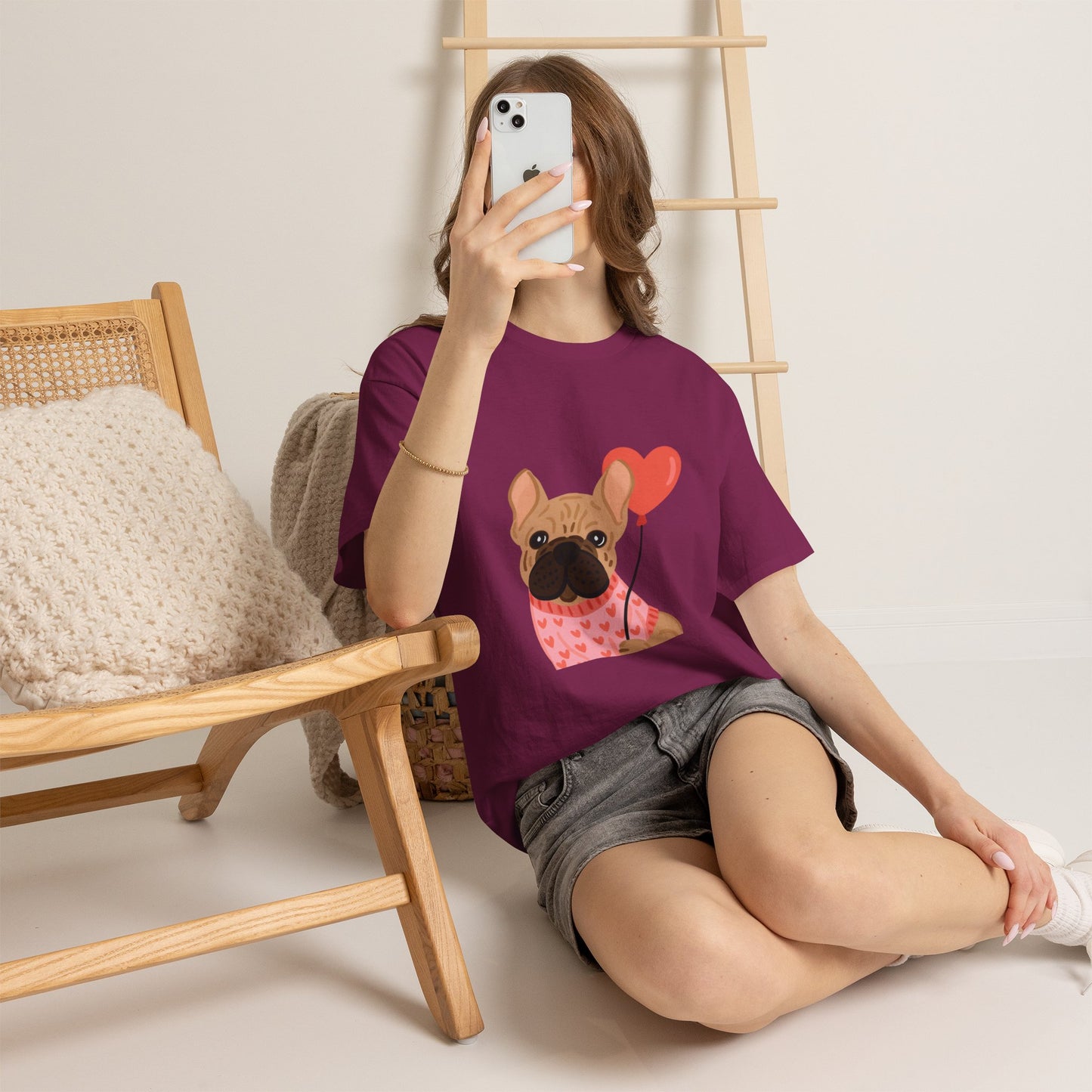 Valentine French Bulldog Shirt, Cute Frenchie Heart Balloon Tee, French Bulldog Valentine Gift, Dog Mom Valentine’s Shirt, Frenchie Love Tee