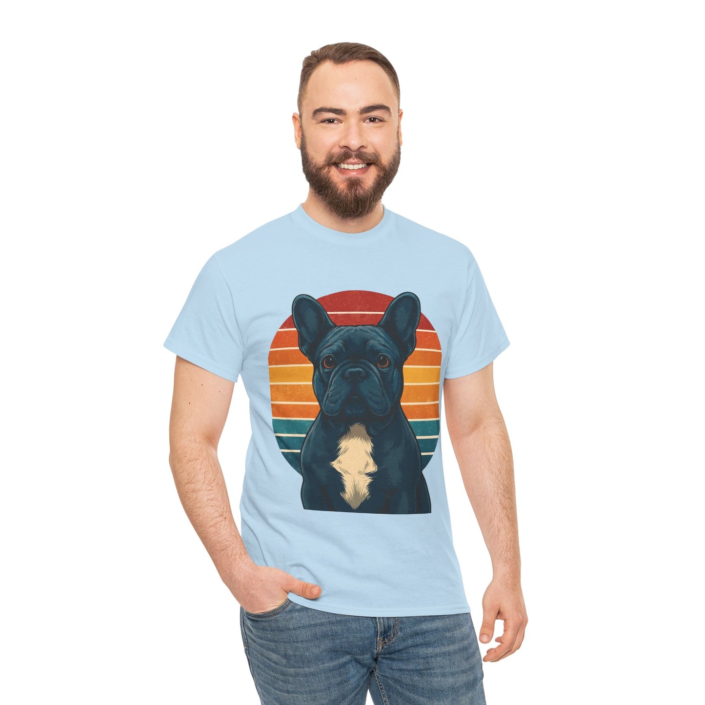 Retro Blue French Bulldog T-Shirt | Vintage Frenchie Dog Tee | 70s Sunset Graphic Shirt | Frenchie Lover Gift | Cute Pet Owner Apparel
