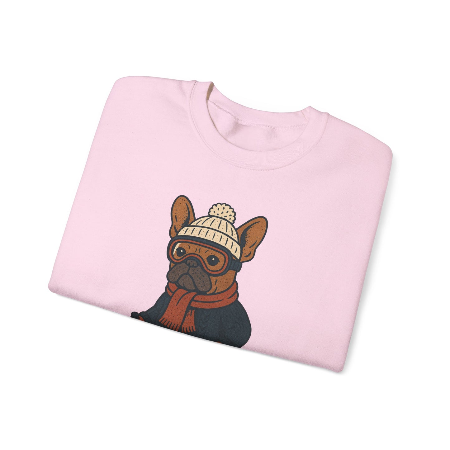 Skiing Frenchie Sweatshirt – Cute Winter French Bulldog Pullover, Cozy Ski Dog Sweater, Funny Dog Lover Gift, Winter Sports Bulldog Crewneck