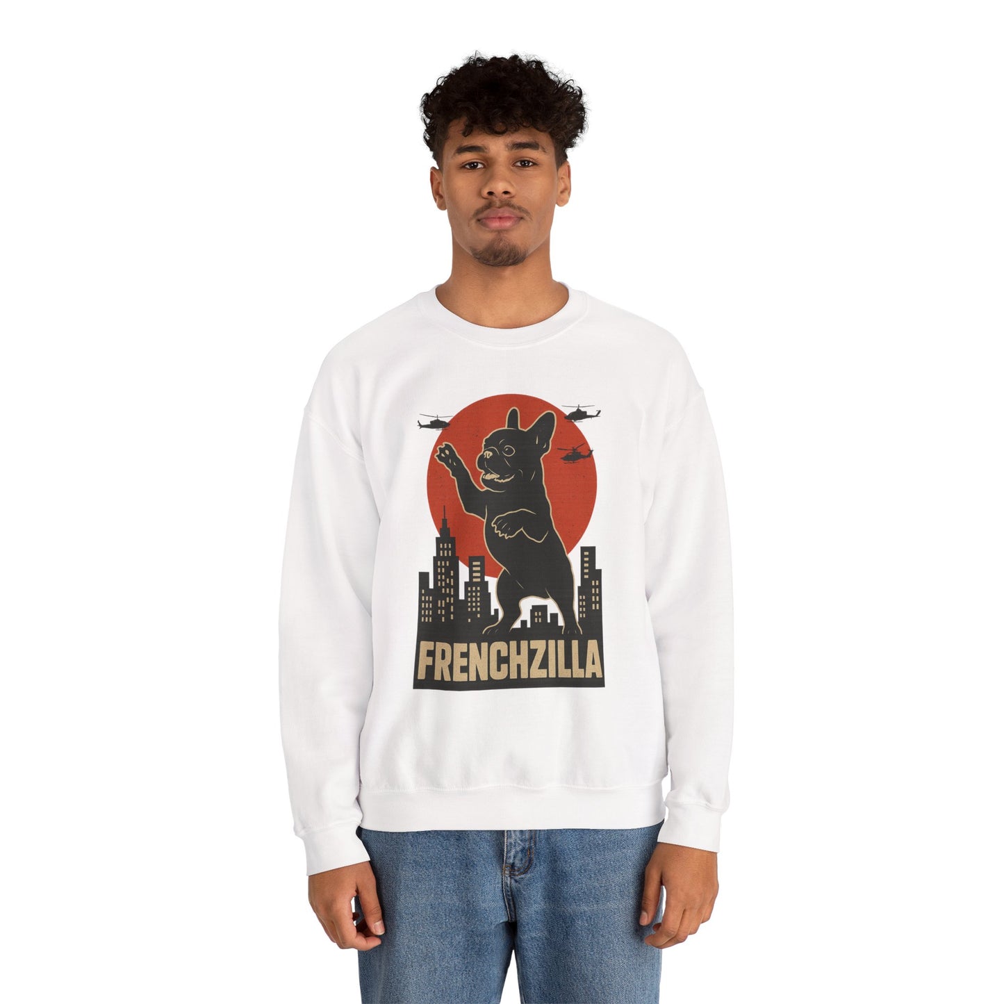 French Bulldogzilla Sweatshirt | Godzilla Inspired French Bulldog Graphic Tee | Retro Japanese Movie Style Dog Lover Shirt | Funny Frenchie Gift