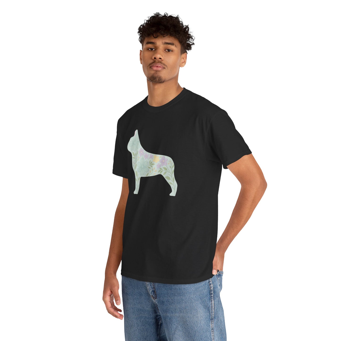 Floral French Bulldog T-Shirt | Pastel Dog Lover Tee | Soft Floral Frenchie Silhouette Shirt | Cute Gift for French Bulldog Moms