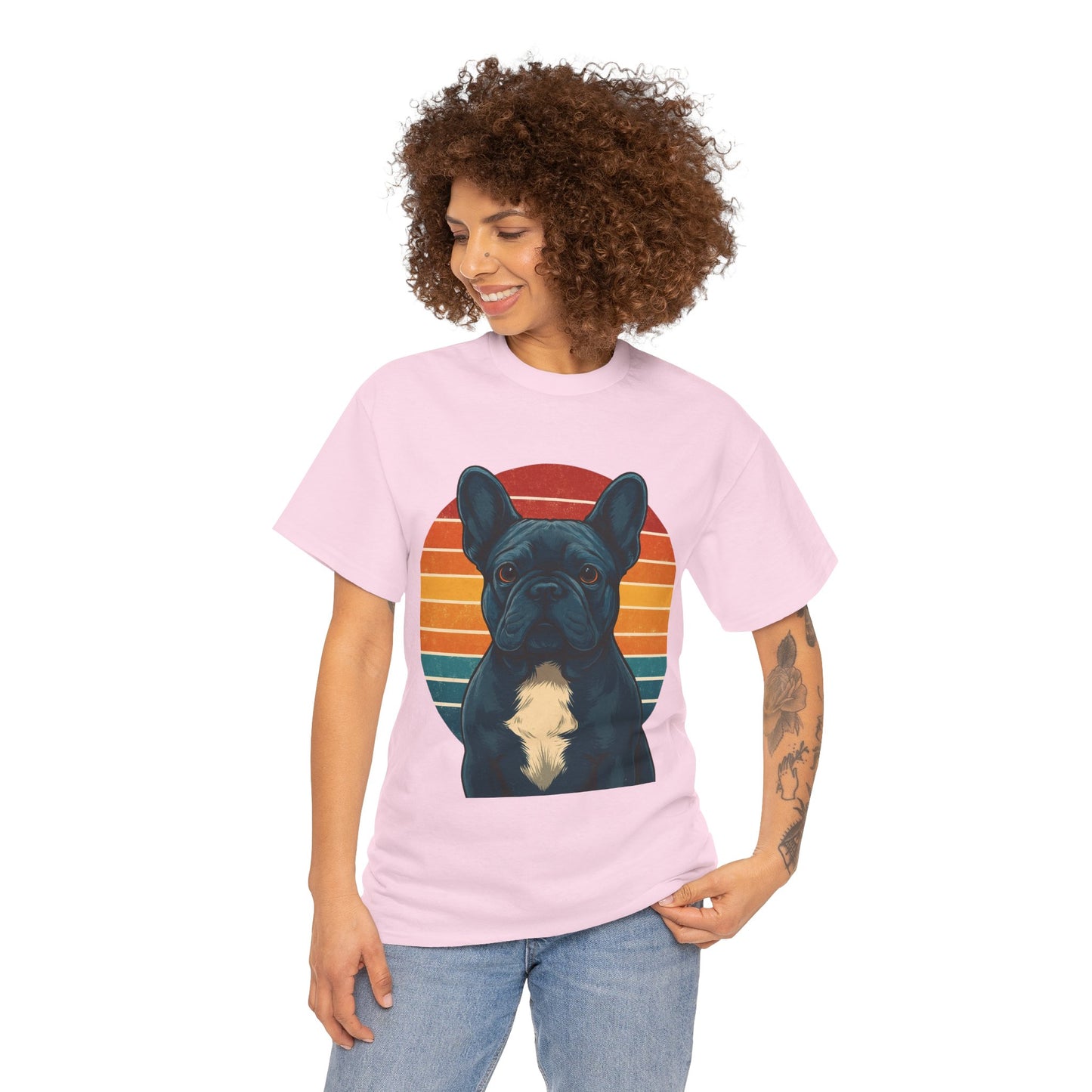Retro Blue French Bulldog T-Shirt | Vintage Frenchie Dog Tee | 70s Sunset Graphic Shirt | Frenchie Lover Gift | Cute Pet Owner Apparel