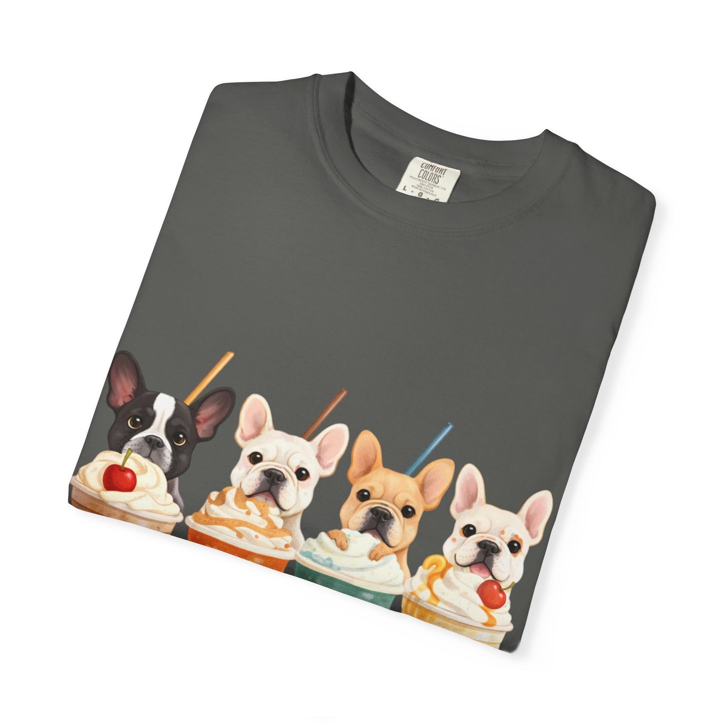 Frenchies & Frappés Shirt, French Bulldog Coffee Shirt, Cute Frenchie Café Tee, Coffee Lover Dog Shirt, Dog Mom Gift, French Bulldog Graphic Tee