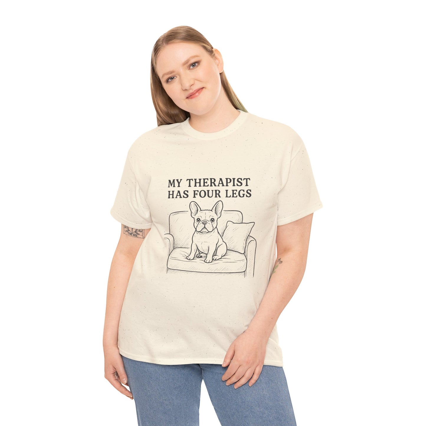 My Therapist Has Four Legs French Bulldog Shirt – Funny Dog Lover Tee, Frenchie Owner Gift, Mental Health Humor Shirt, Cute Pet Apparel