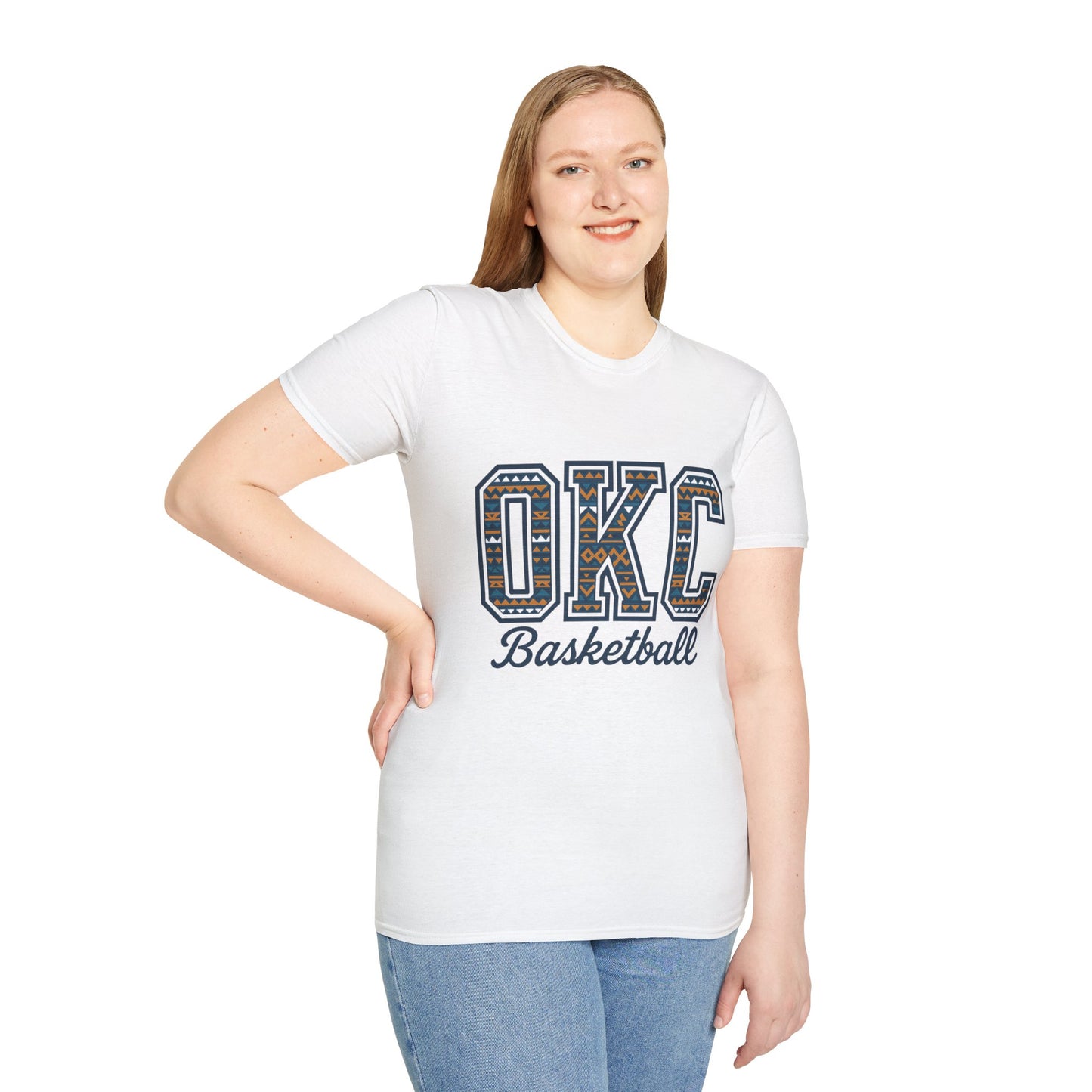 OKC Basketball T-Shirt | Tribal Aztec Letters Tee | Oklahoma City Basketball Shirt | OKC Fan Gift | Unisex Game Day Tee | Orange Thunder Style