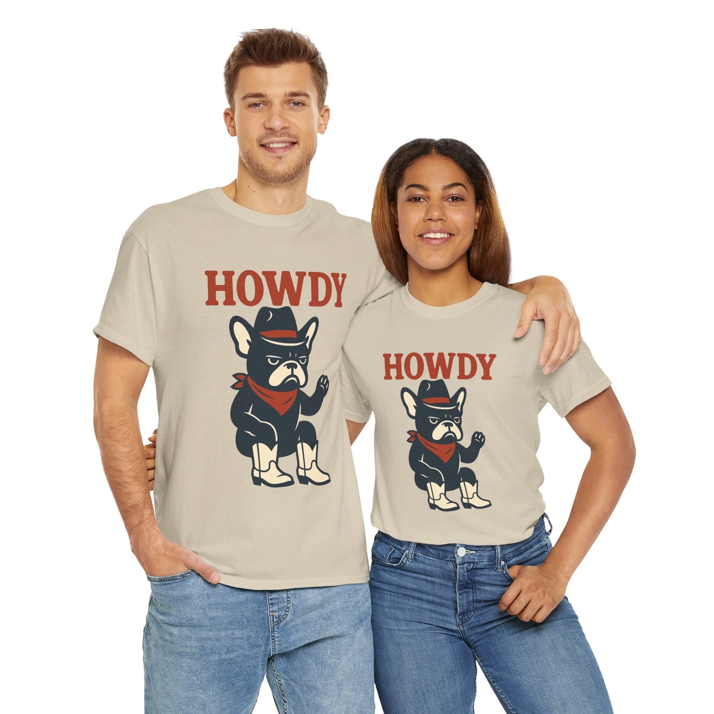 Howdy Frenchie T-Shirt | Cowboy French Bulldog Tee | Western Dog Lover Shirt | Cute Rodeo Pet Gift | Funny Frenchie Cowboy Graphic Tee