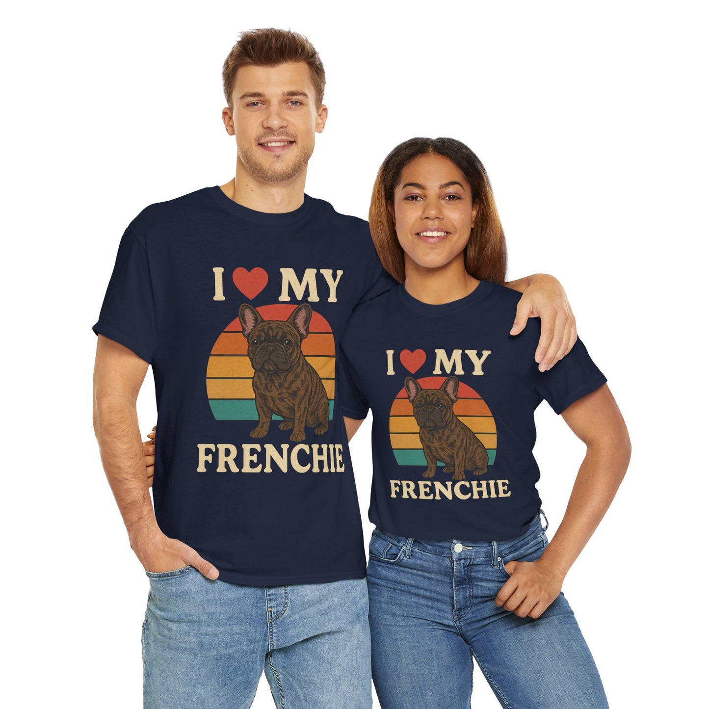 I Love My Frenchie T-Shirt | Retro French Bulldog Tee | Vintage Dog Lover Gift | Frenchie Mom & Dad Shirt | Brindle Bulldog Graphic Top