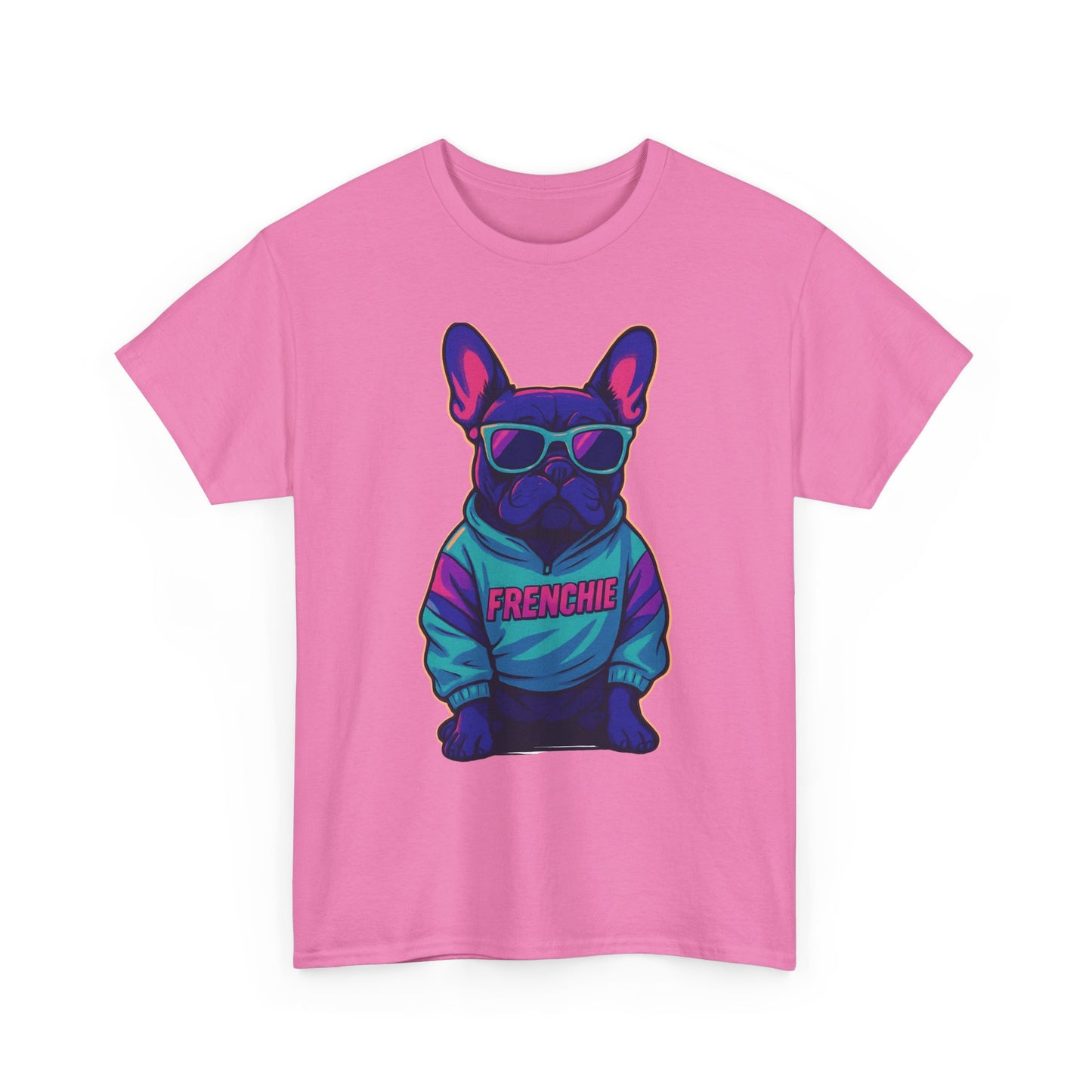 Vaporwave Frenchie T-Shirt | Retro Neon Dog Graphic | 80s Style French Bulldog Tee | Colorful Streetwear Gift for Dog Lovers | Cool Pet Apparel