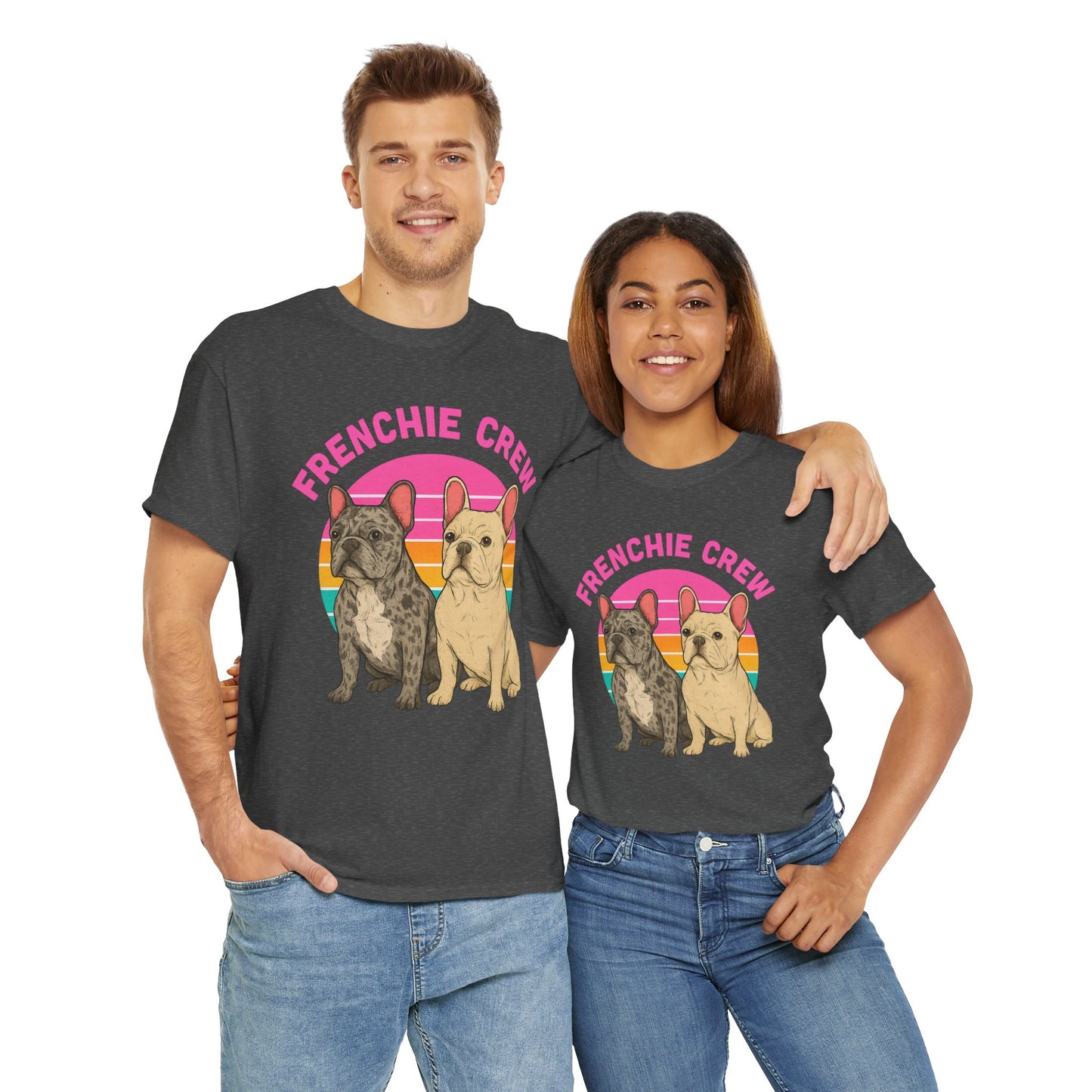 Frenchie Crew T-Shirt | Retro French Bulldog Tee | Merle & Cream Frenchie Dog Lover Shirt | Cute Gift for Frenchie Moms & Dads