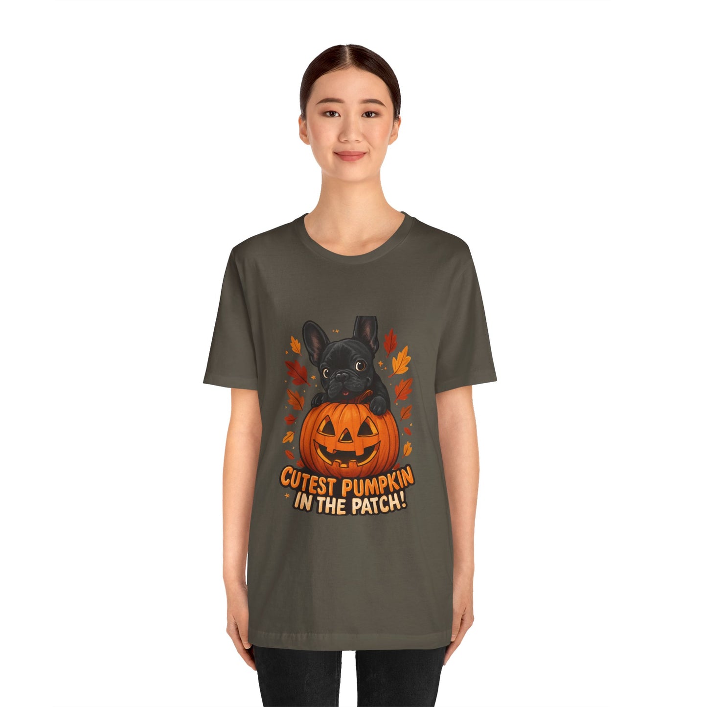 Cutest Pumpkin in the Patch Frenchie T-Shirt | Halloween Dog Lover Tee | Fall French Bulldog Shirt | Cute Pumpkin Patch Graphic Tee