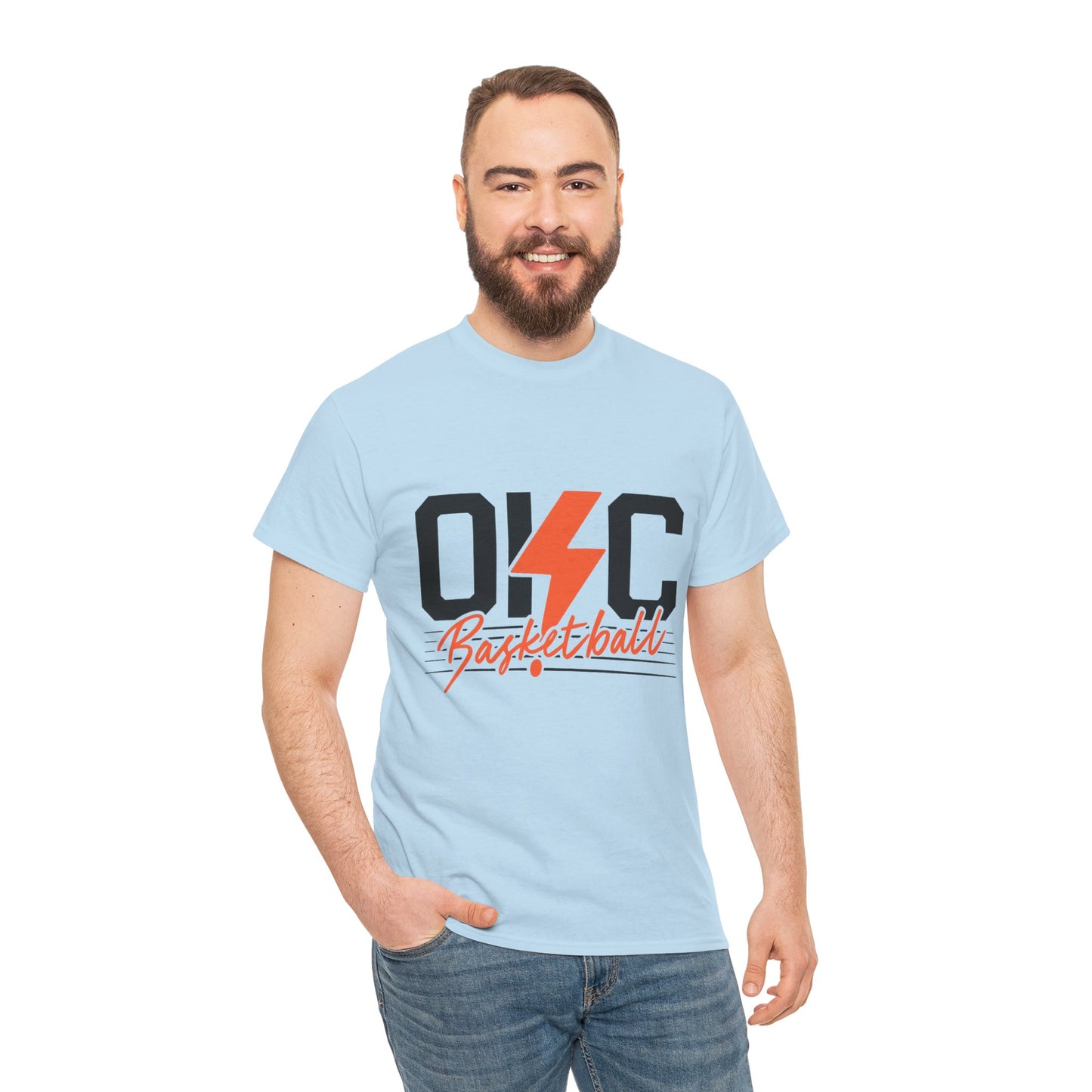 OKC Basketball Lightning Bolt Shirt • Retro Oklahoma City Hoops Tee • Blue & Orange Game Day T-Shirt • Local Basketball Fan Gift