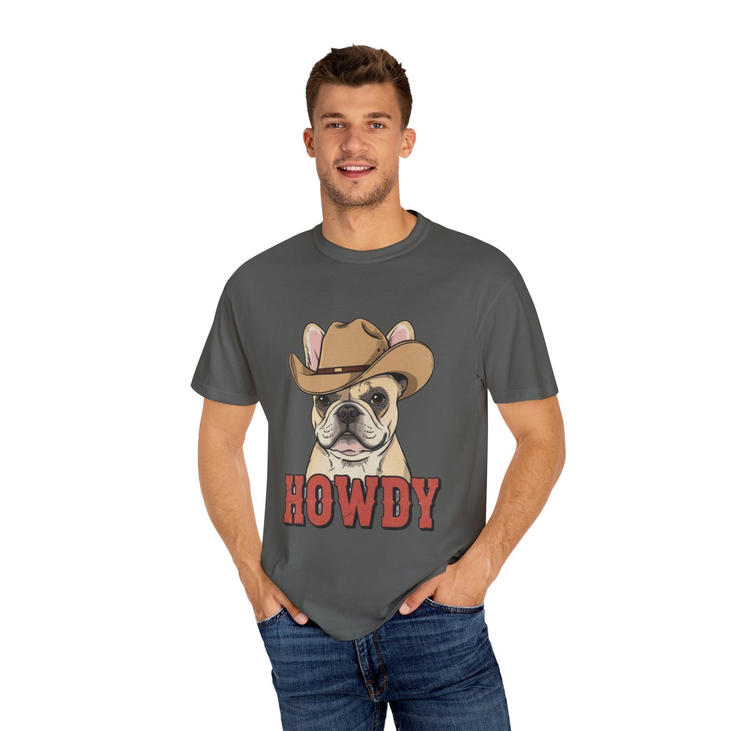 Howdy French Bulldog Cowboy T-Shirt | Western Frenchie Graphic Tee | Cute Dog Lover Country Shirt | Funny Gift for Him or Her