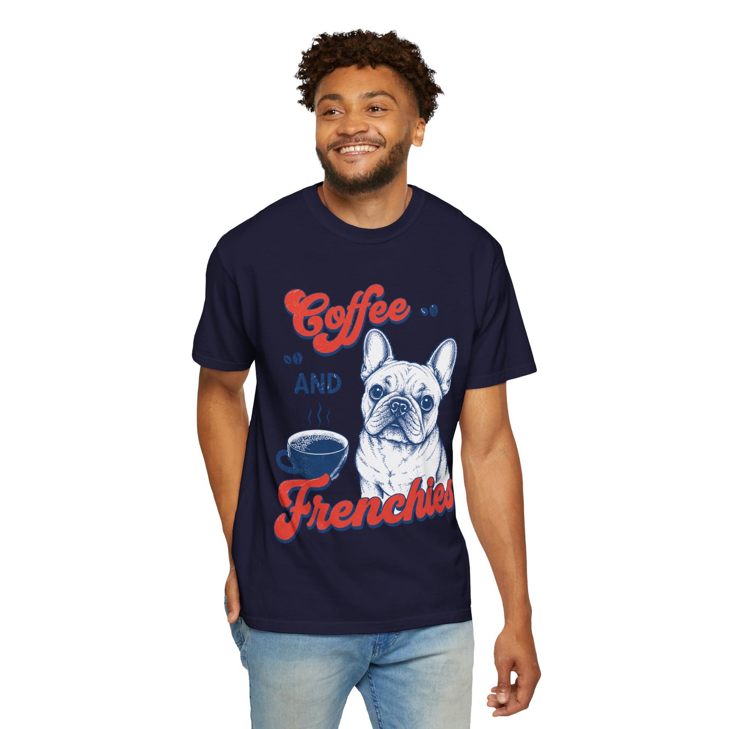 Coffee and Frenchies Shirt, French Bulldog Coffee Tee, Frenchie Lover T-Shirt, Dog Mom Coffee Shirt, Cute French Bulldog Graphic Tee, Coffee Lover Gift