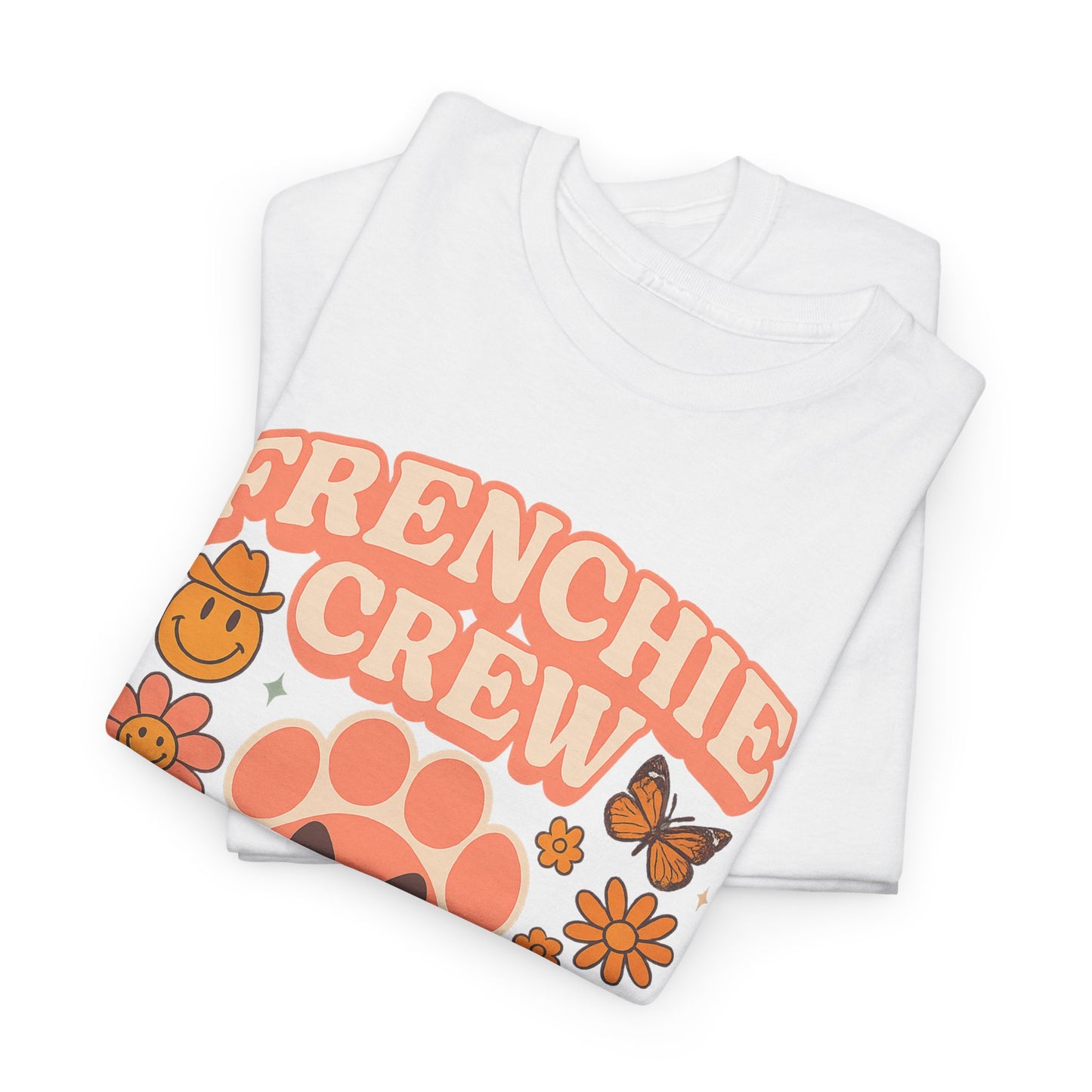 Frenchie Crew T-Shirt | Retro 70s Floral French Bulldog Tee | Groovy Dog Mom Shirt | Frenchie Lover Gift | Vintage Aesthetic Graphic Tee