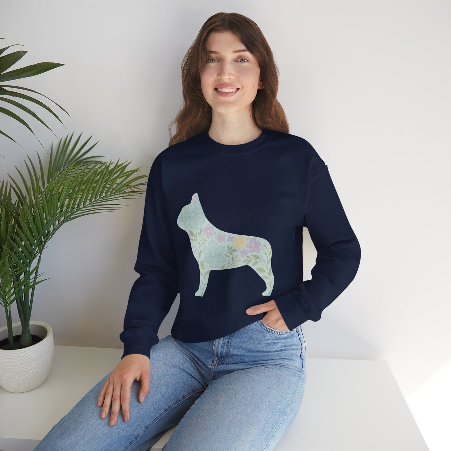 Floral Frenchie Sweatshirt | Pastel French Bulldog Pullover | Feminine Dog Lover Crewneck | Soft Pink Flower Silhouette Sweater