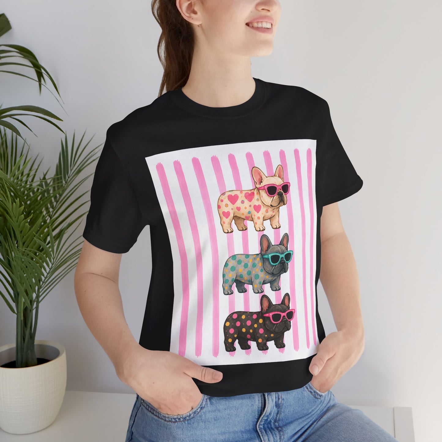 Cute French Bulldog Shirt, Pink Frenchie Sunglasses Tee, Colorful Frenchie Graphic Shirt, Dog Mom Gift, French Bulldog Lover T-Shirt