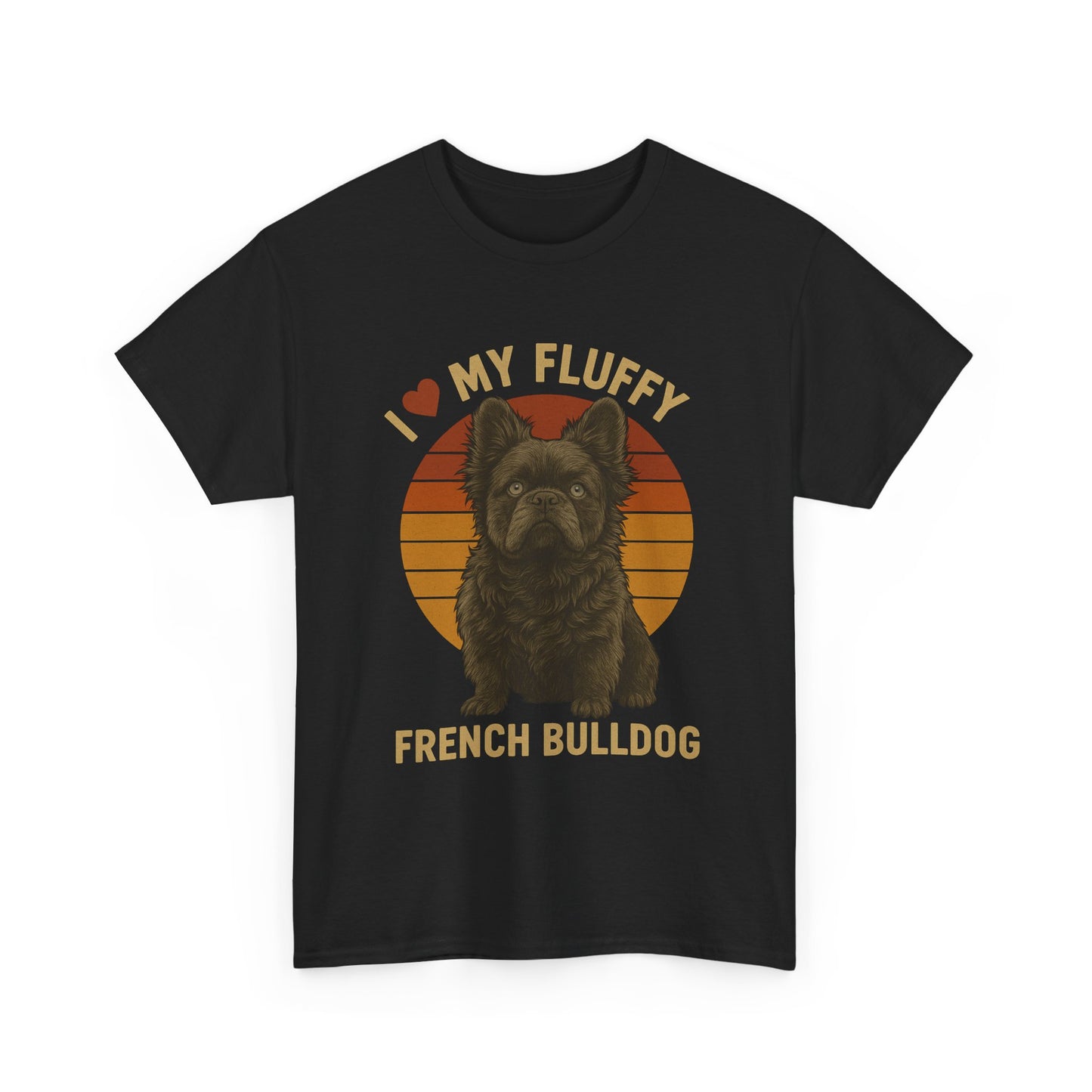 I Love My Fluffy French Bulldog Shirt – Cute Fluffy Frenchie Mom Tee – Retro Sunset Dog Lover Gift – Fluffy Frenchie Owner Present – Pet Parent T-Shirt