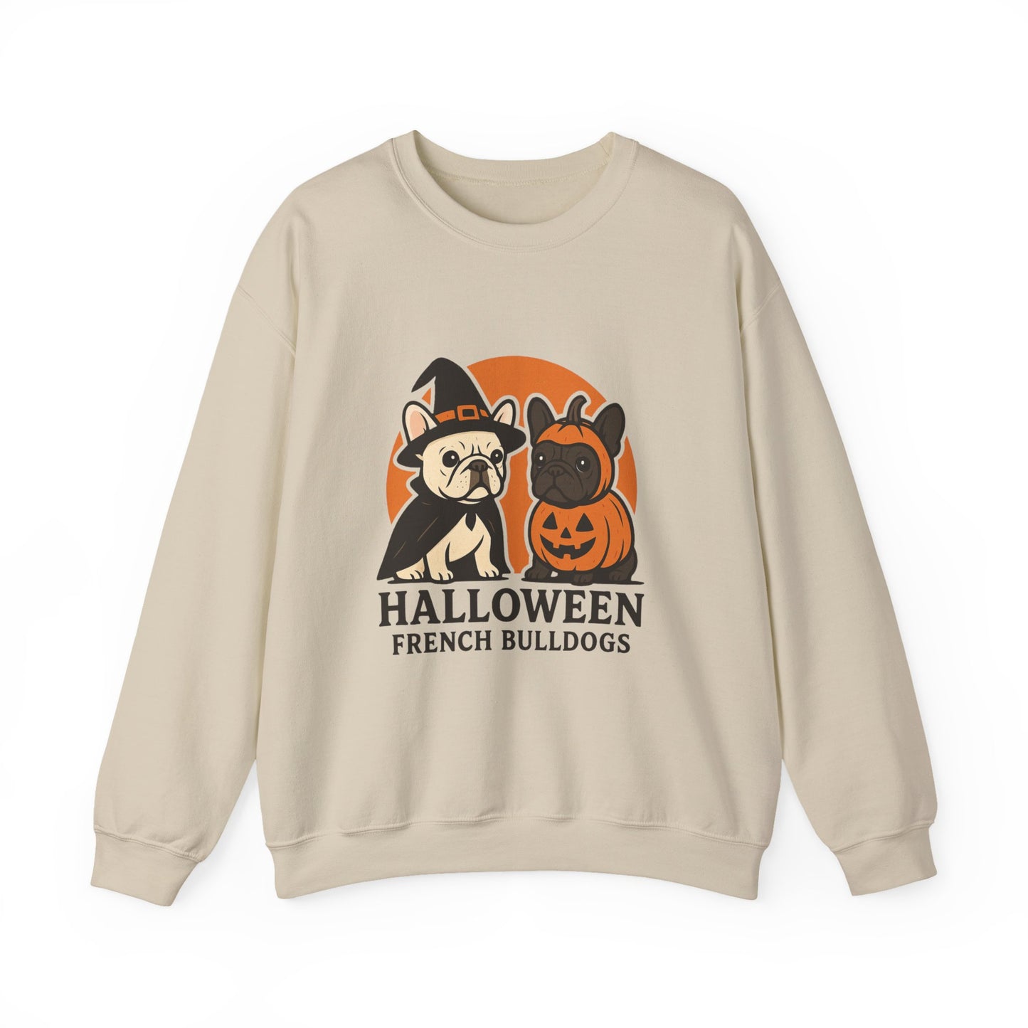 Halloween French Bulldogs Pullover | Cute Pumpkin & Witch Frenchie Sweatshirt | Spooky Fall Dog Lover Gift | Unisex Cozy Halloween Sweater